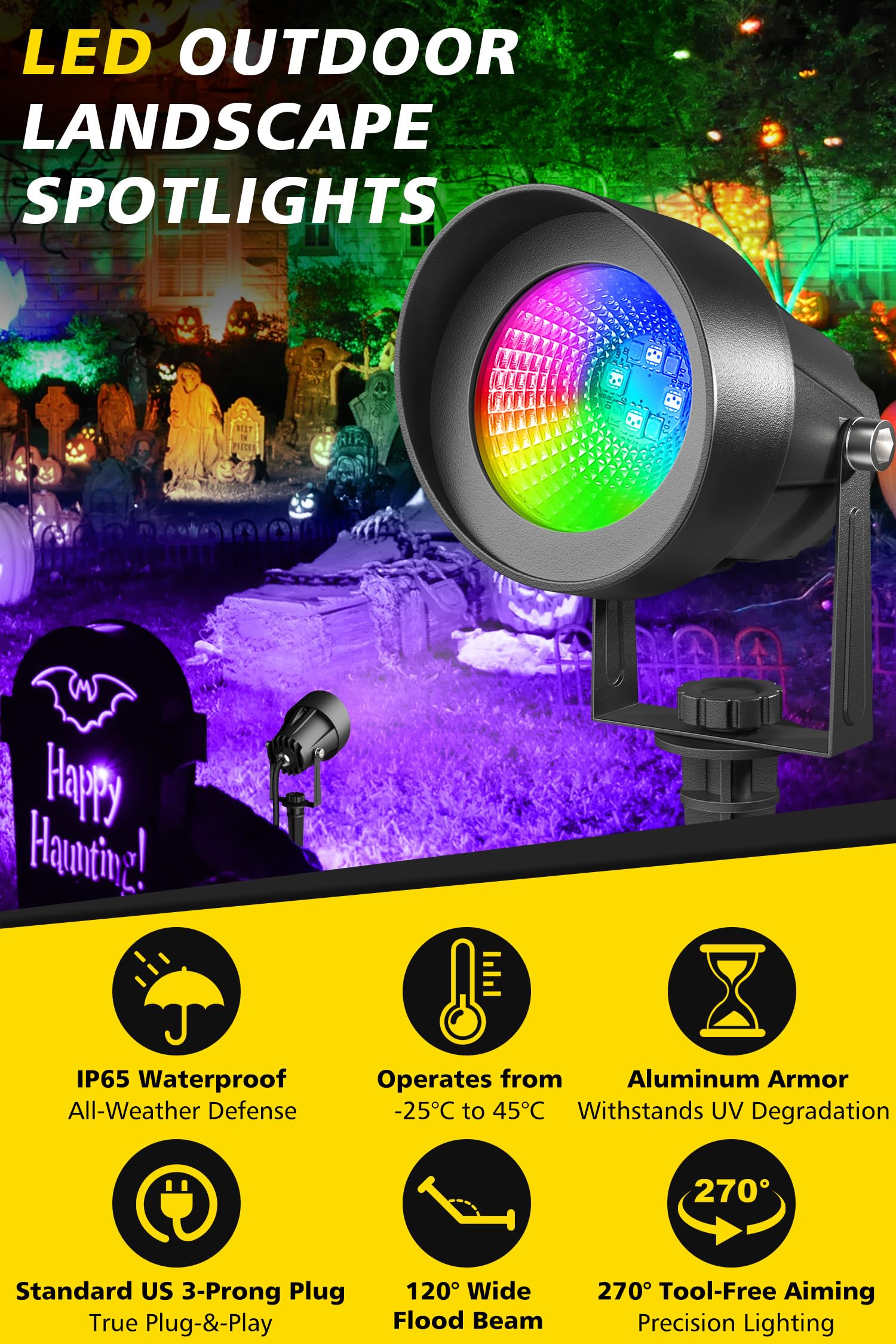 T-Sun Smart Color Changing Landscape Lights  Rgbw Christmas Spotlights Outdoor With App & Remote  Music Sync  Diy Scenes  Timing  Dimmable Waterproof Spot Light For Yard Garden Tree Decoration  6 Pack