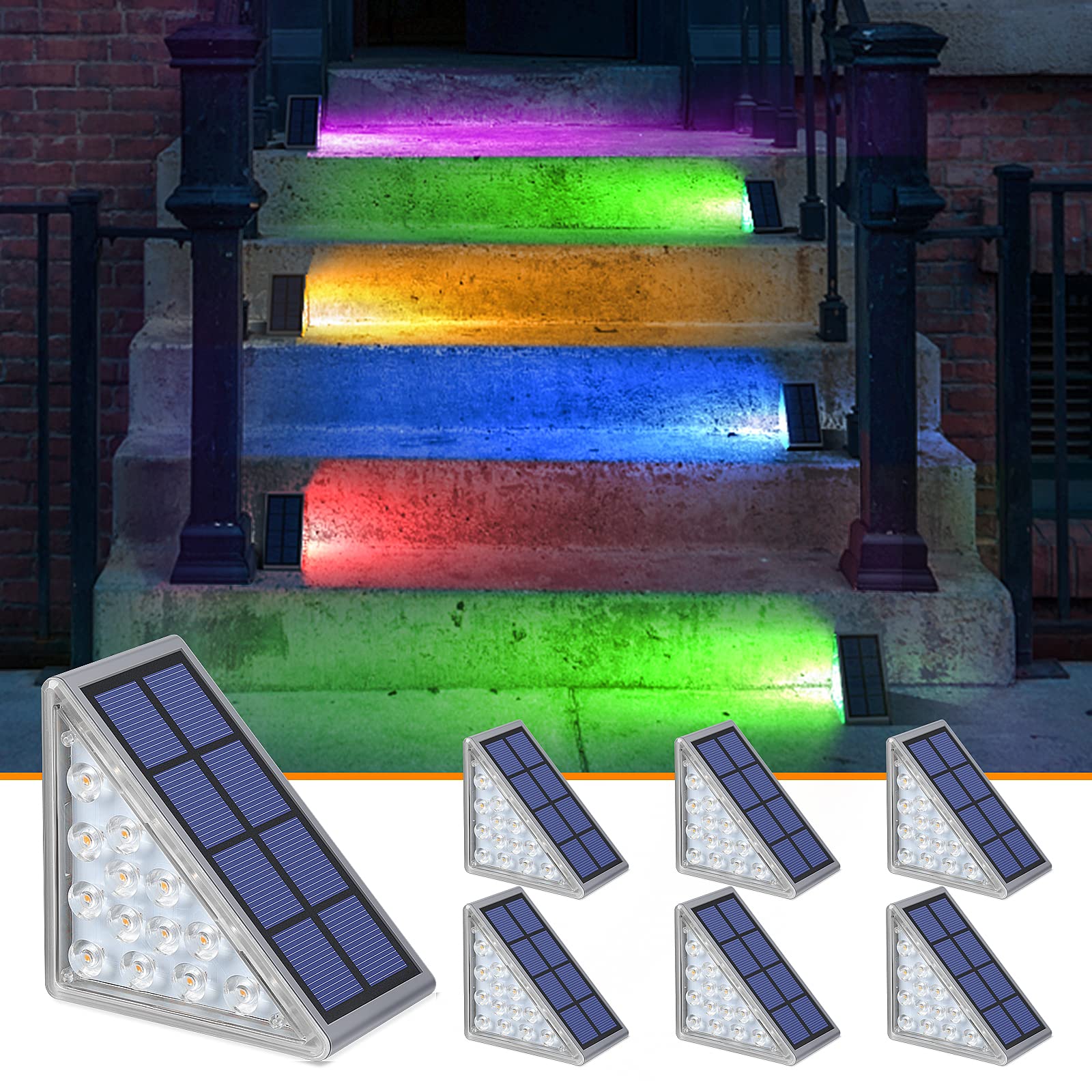 NIORSUN Solar Step Lights, 6 Pack RGB Solid Color Changing, Waterproof IP67, Model ABE110-A, Outdoor Stair Lights for Yard and Porch