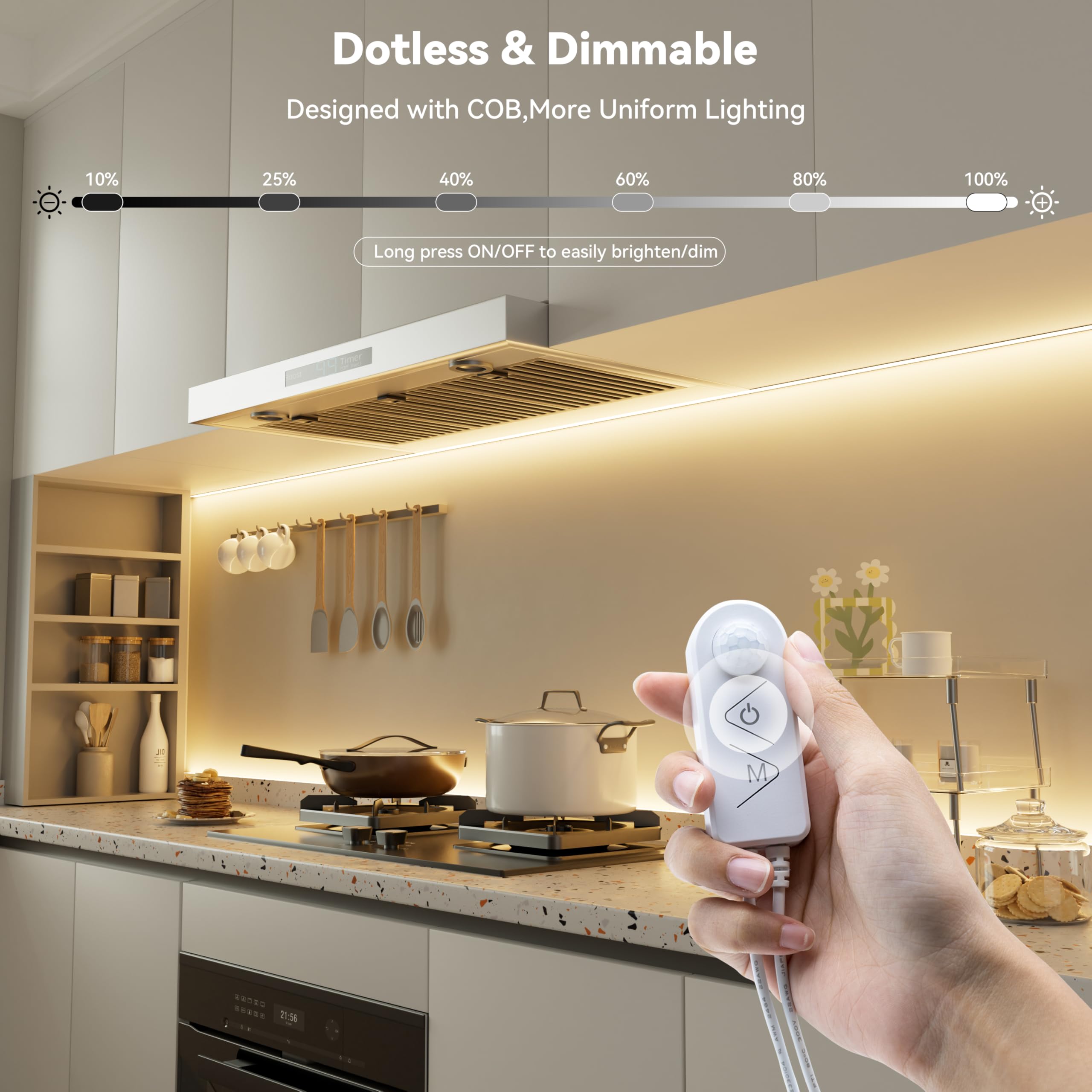 PAUTIX COB LED Strip Lights 2700K Warm White, 20ft Dimmable Motion Sensor, Under Cabinet, Kitchen, Stairs, Bedroom