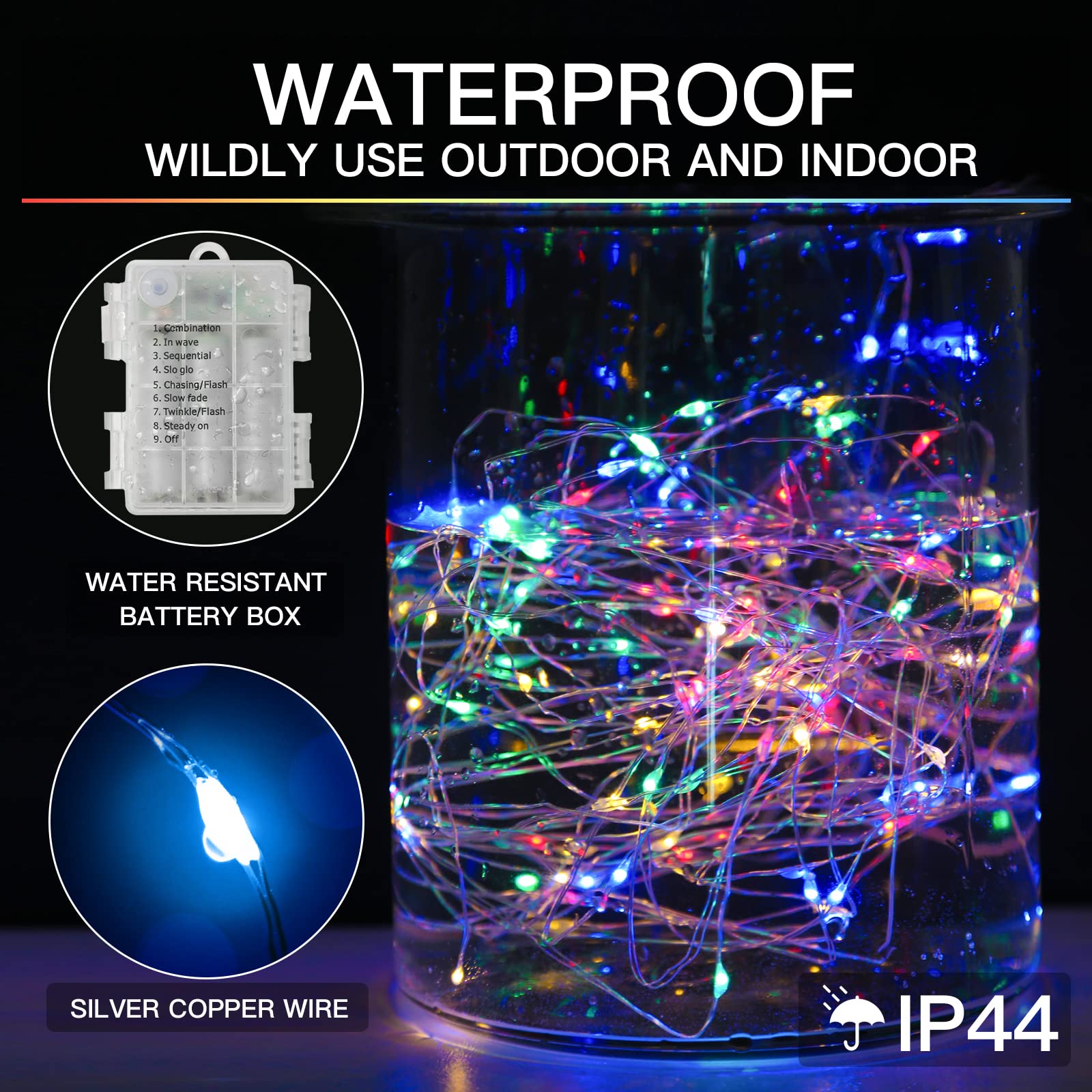 suddus 66ft 200 LED Outdoor String Lights, Multi Color Fairy Lights Battery Operated with Remote, Led Twinkle Lights for Bedroom