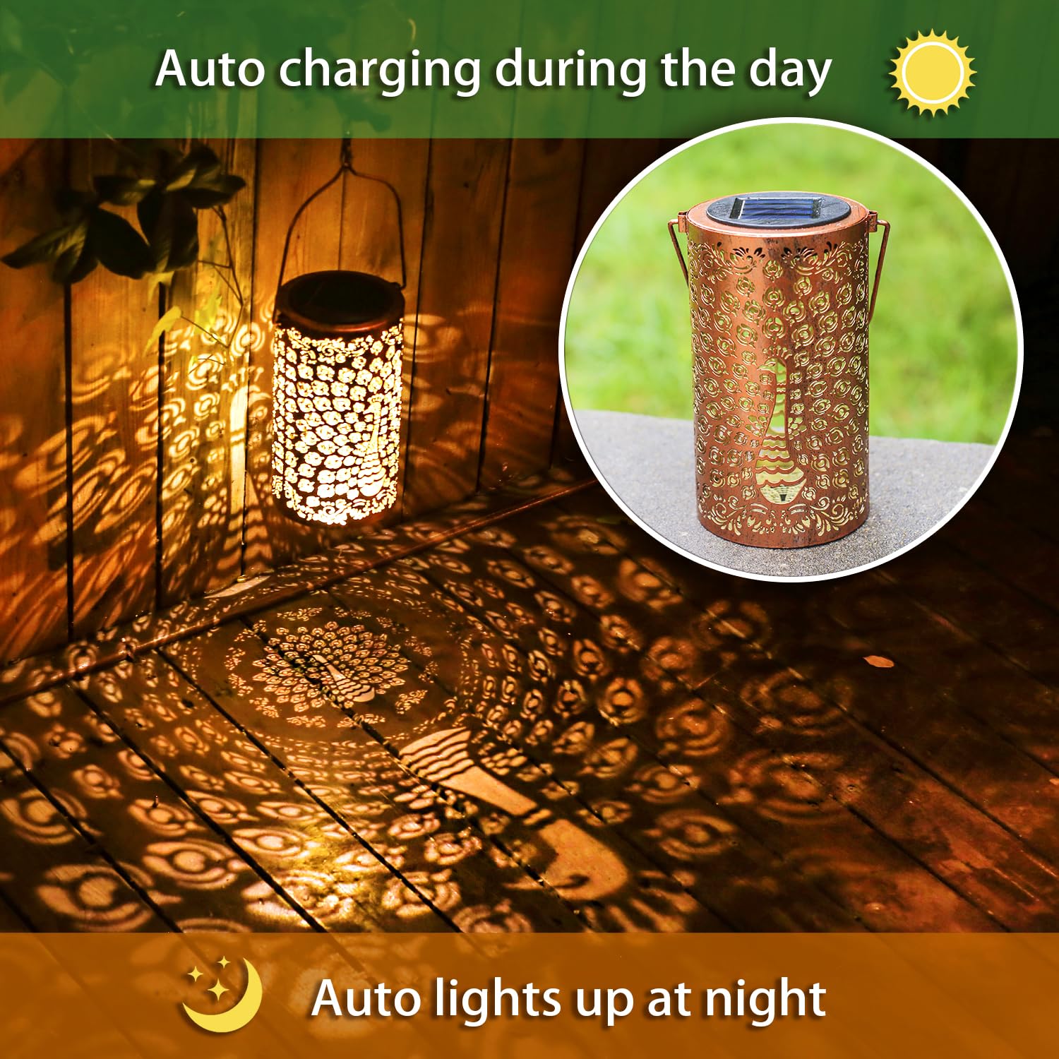 2 Pack Peacock Outdoor Solar Hanging Lanterns Waterproof Led Solar Lights Metal Decorative Lanterns For Garden, Patio, Courtyard