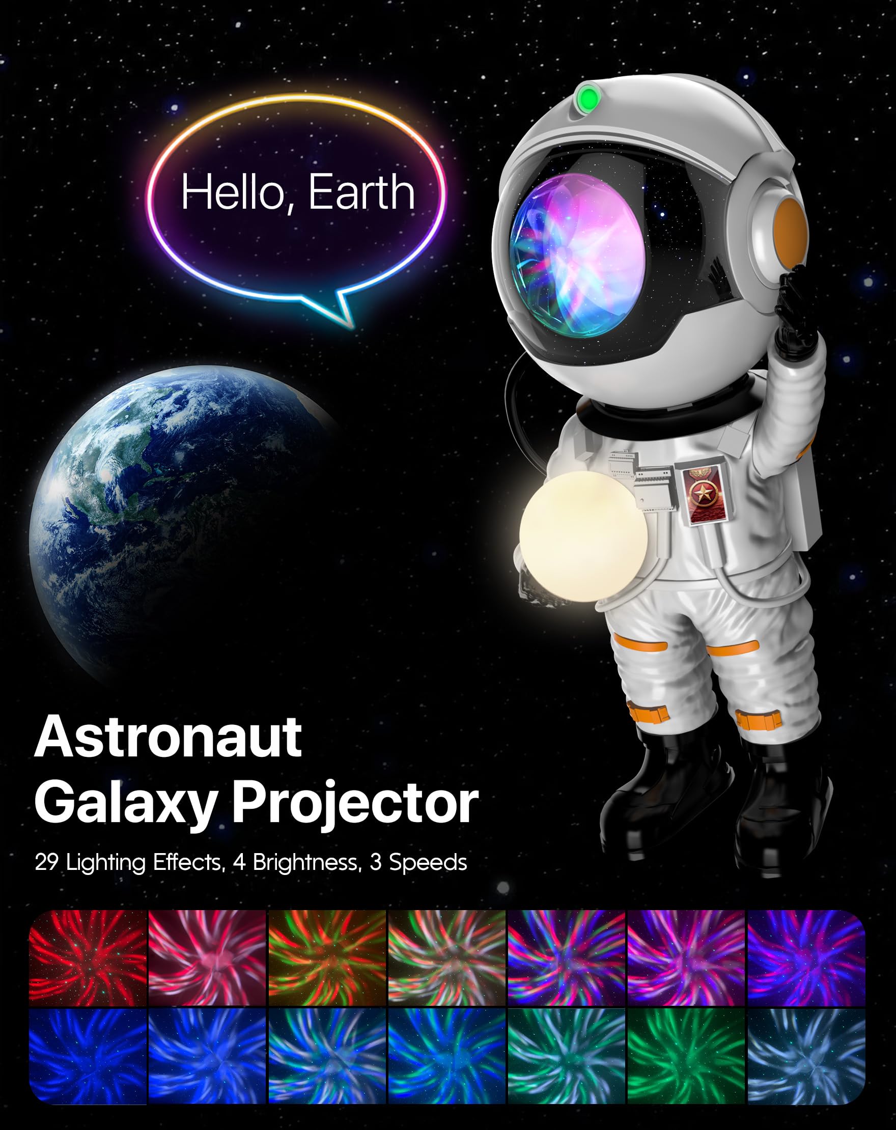 Rossetta Astronaut Galaxy Projector - LED Star Projector for Kids, Pearl White, Remote & Timer, Aesthetic Room Decor, Gift for All Ages