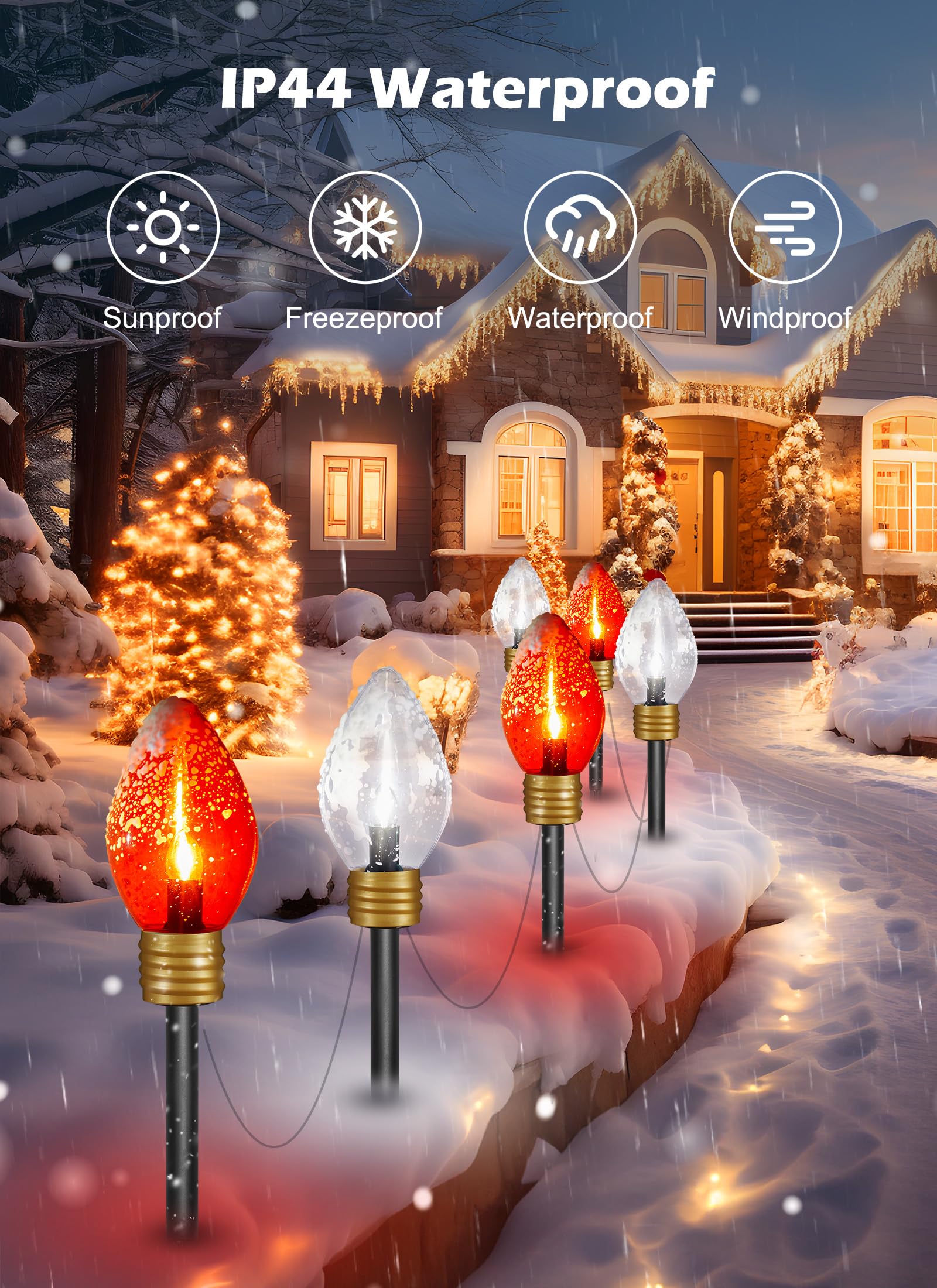 Brightown Jumbo Outdoor Christmas String Lights 2 Pack - Waterproof Red & White Bulbs for Lawn Decoration, Model GY-C-50.6-U-B1