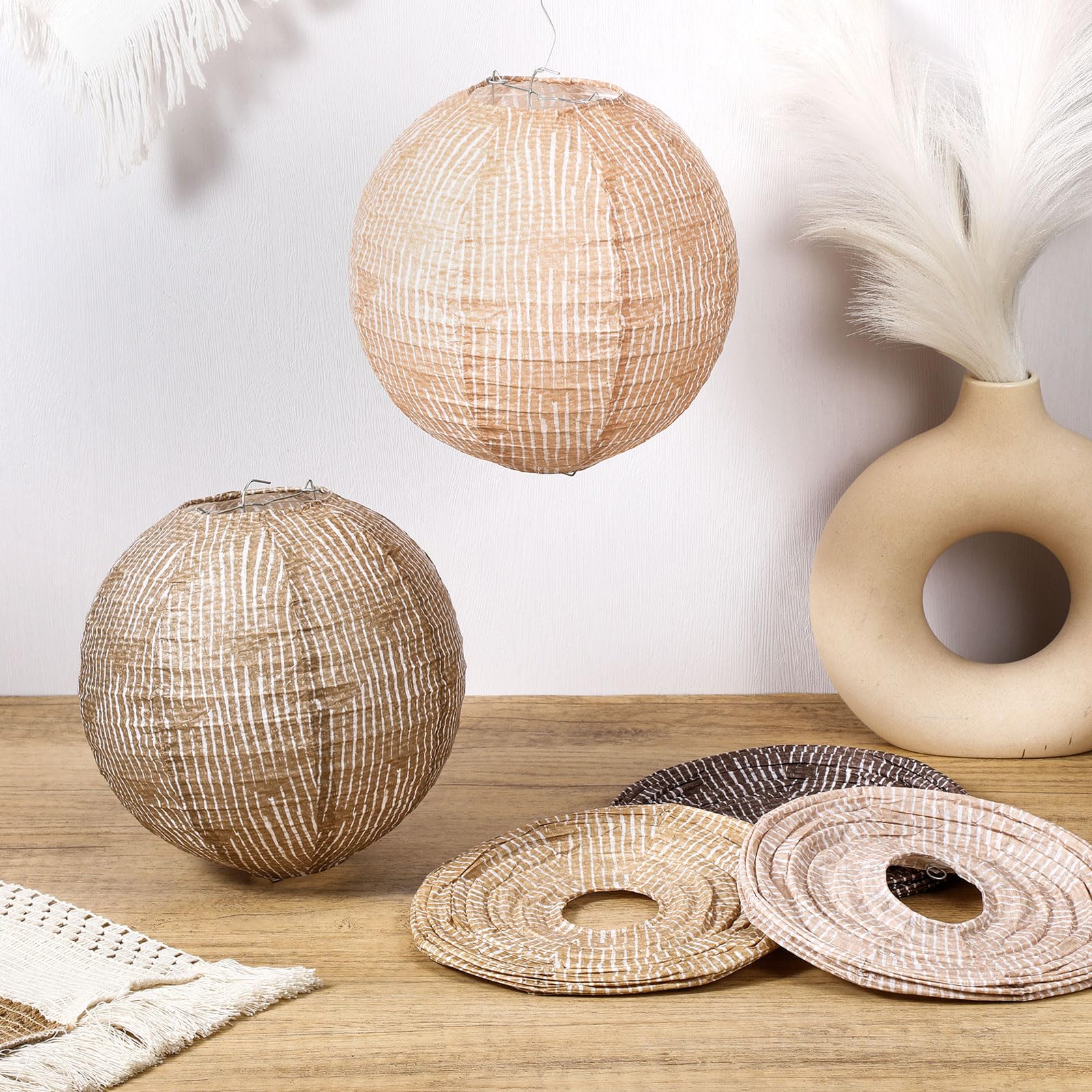 Rossesay 12 Pcs Burlap Paper Lantern 8 Inch Hanging Paper Lantern Chinese Decorative Paper Lantern Boho Party Decor For Classroom Office Wedding Birthday Baby Shower Celebration Event 5 Colours