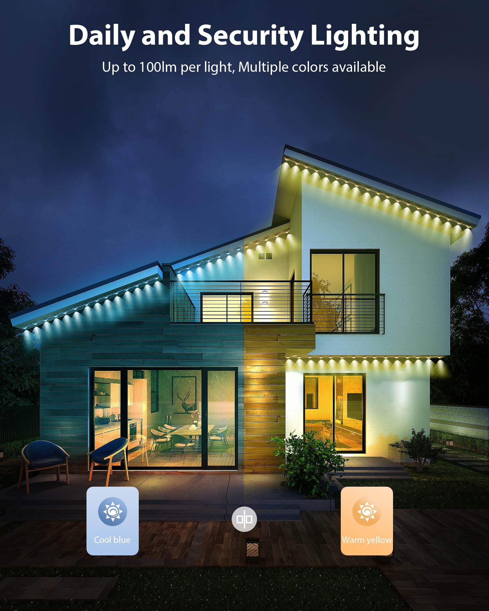 Fussion Permanent Outdoor Lights For House 200Ft, Ip68 Waterproof Outside Lights With 4 Control Methods, Smart Rgb Plus Ic Eaves