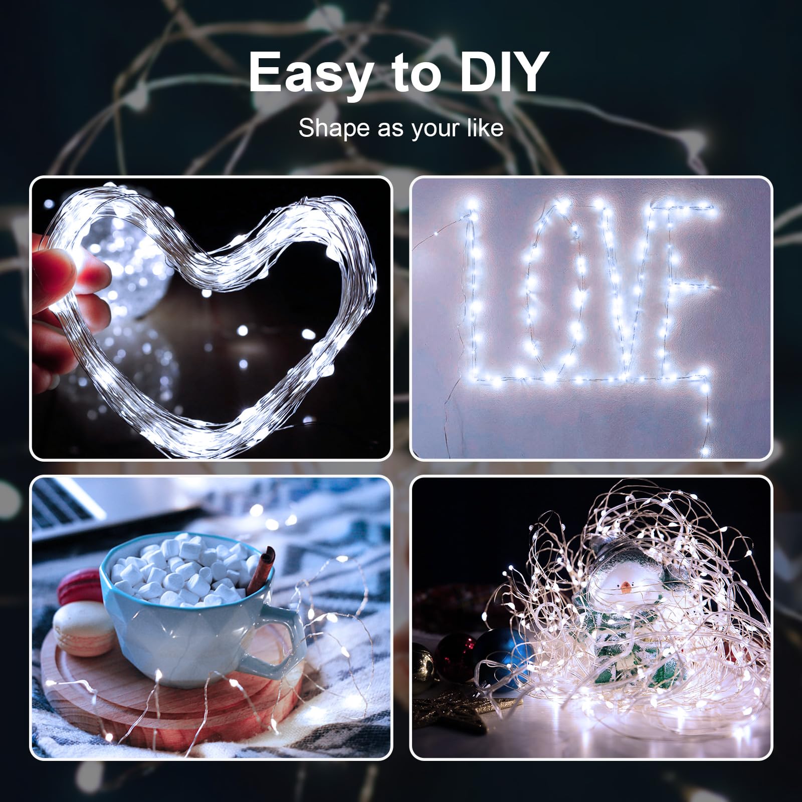 ZGWJ Fairy Lights 100 Pack, 20 LED Twinkle String Lights, 7FT, Battery Operated, White, Model A01-Mini for Indoor/Outdoor Decoration