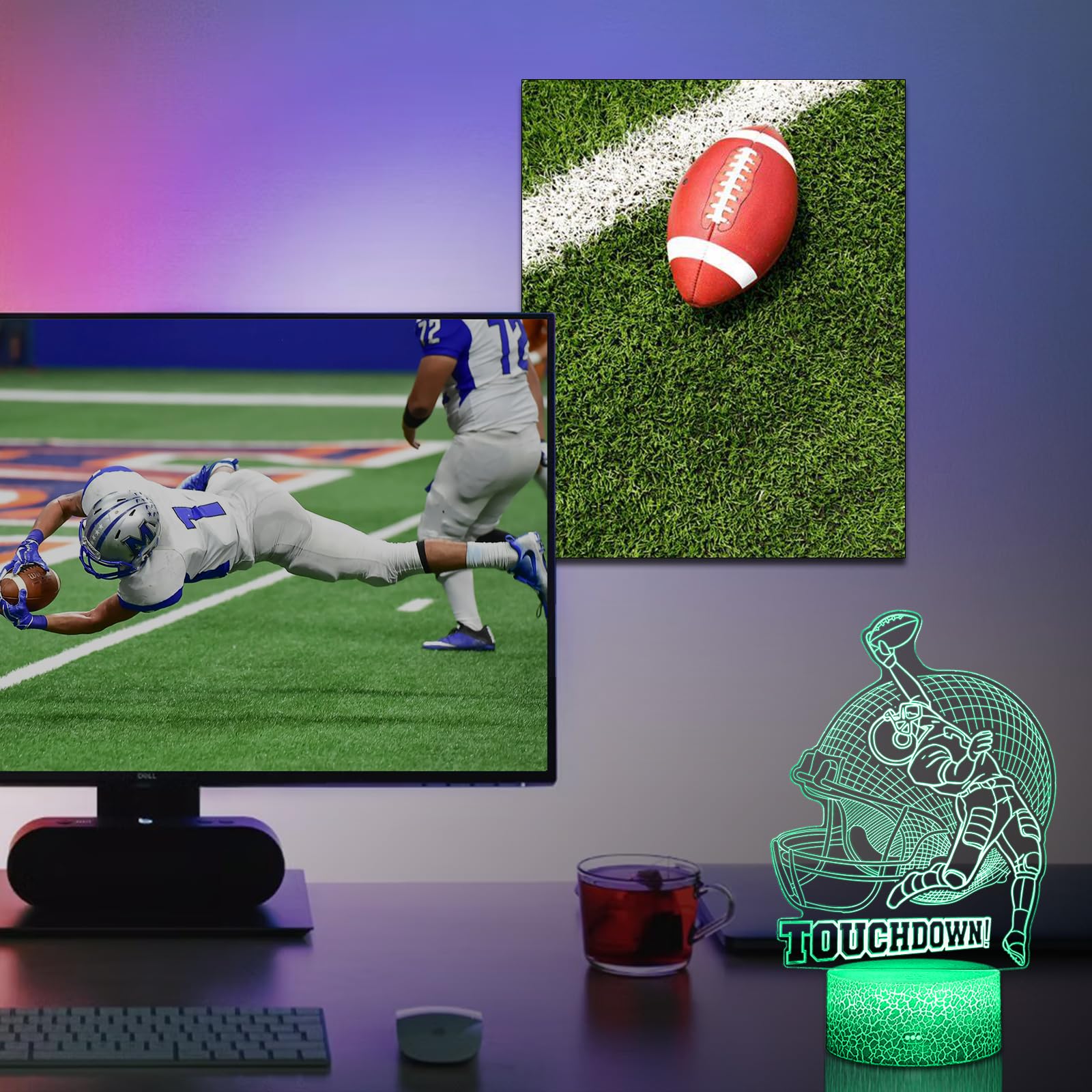 DAHEYMA Football Lamp, 16 Colors Touchdown Night Light - Remote Control, Timer Tpye-C Dimmable, LED 3D Light Illusion, American