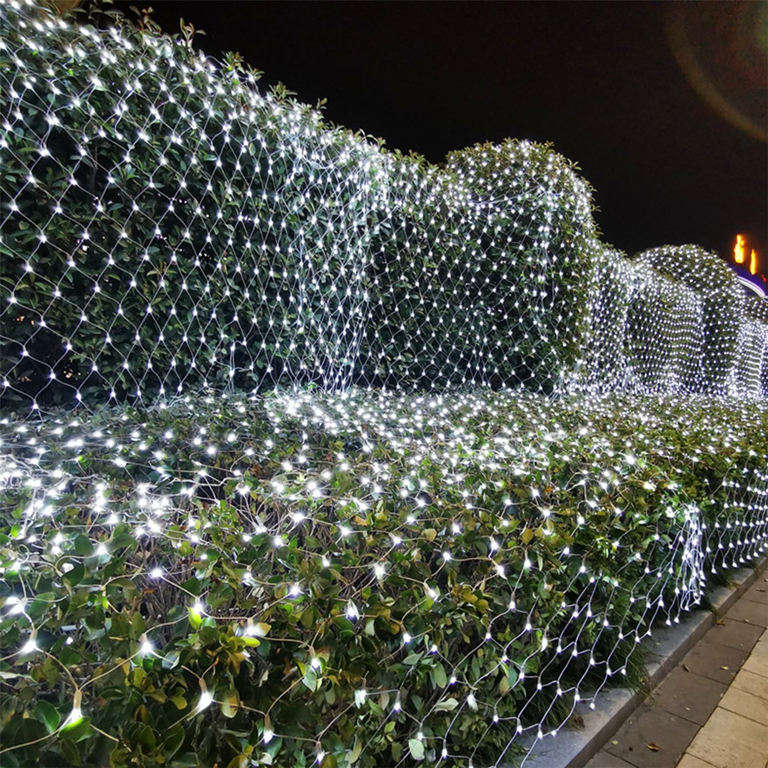 WATERGLIDE 12FT x 5FT Outdoor Christmas Net Lights, 360 LED White Mesh String Light, 8 Lighting Modes, Waterproof for Garden Decor