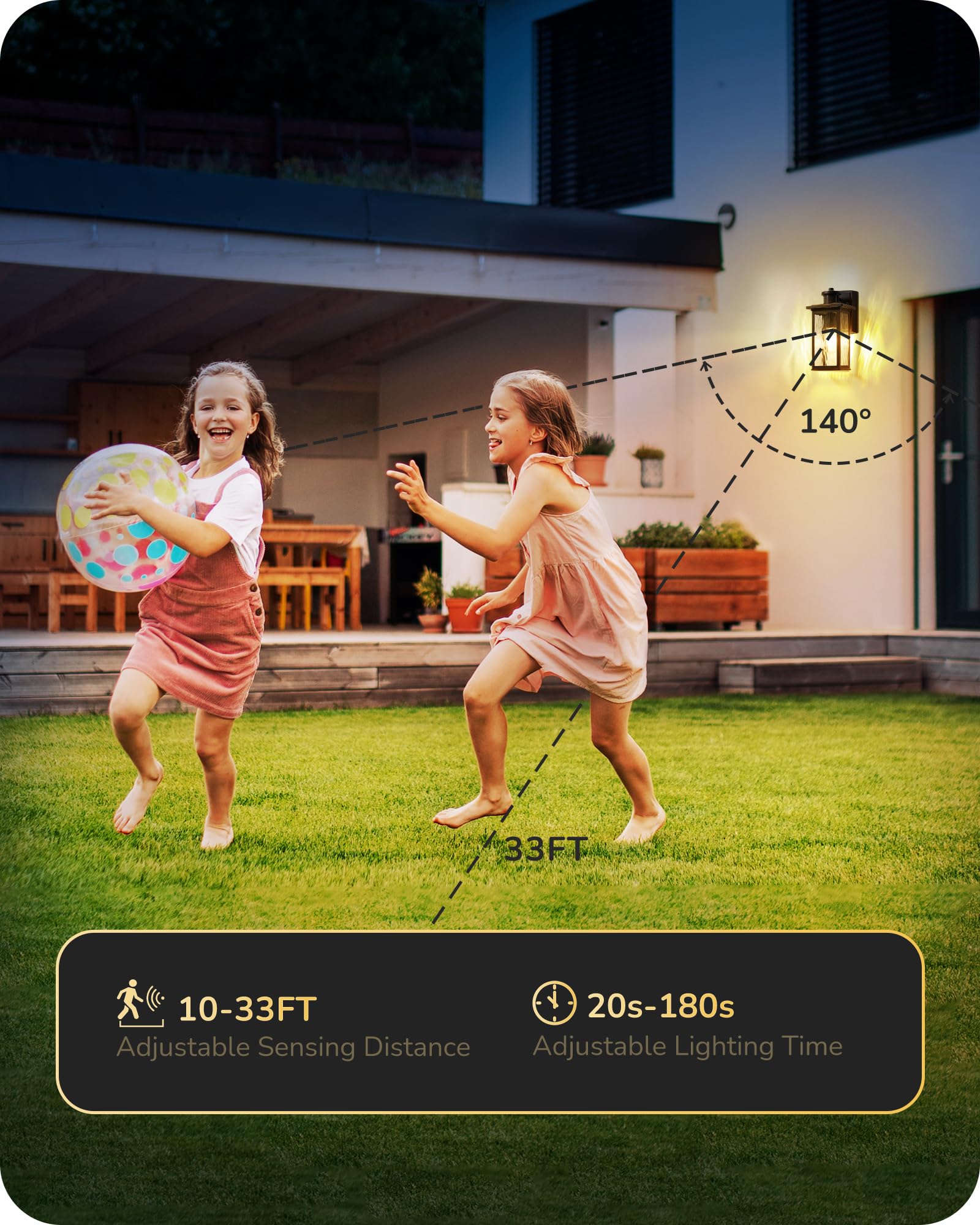 EDISHINE Outdoor Wall Light with Motion Sensor, GFCI Outlet, Waterproof - Black and Gold, Model HOWL08C