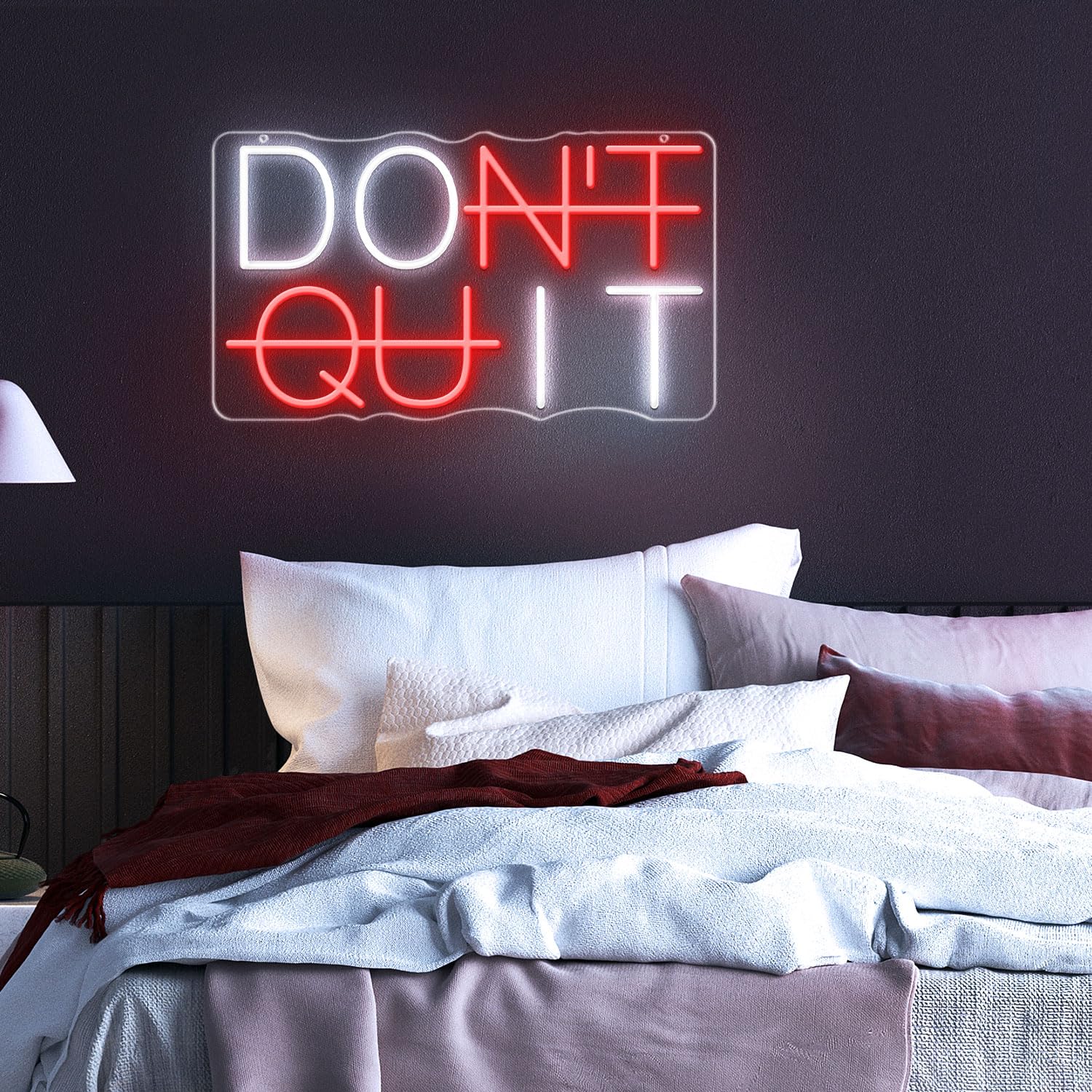 HAJAE LED Neon Sign - DONT QUIT Wall Decor, Dimmable USB Powered, Acrylic, Red&White