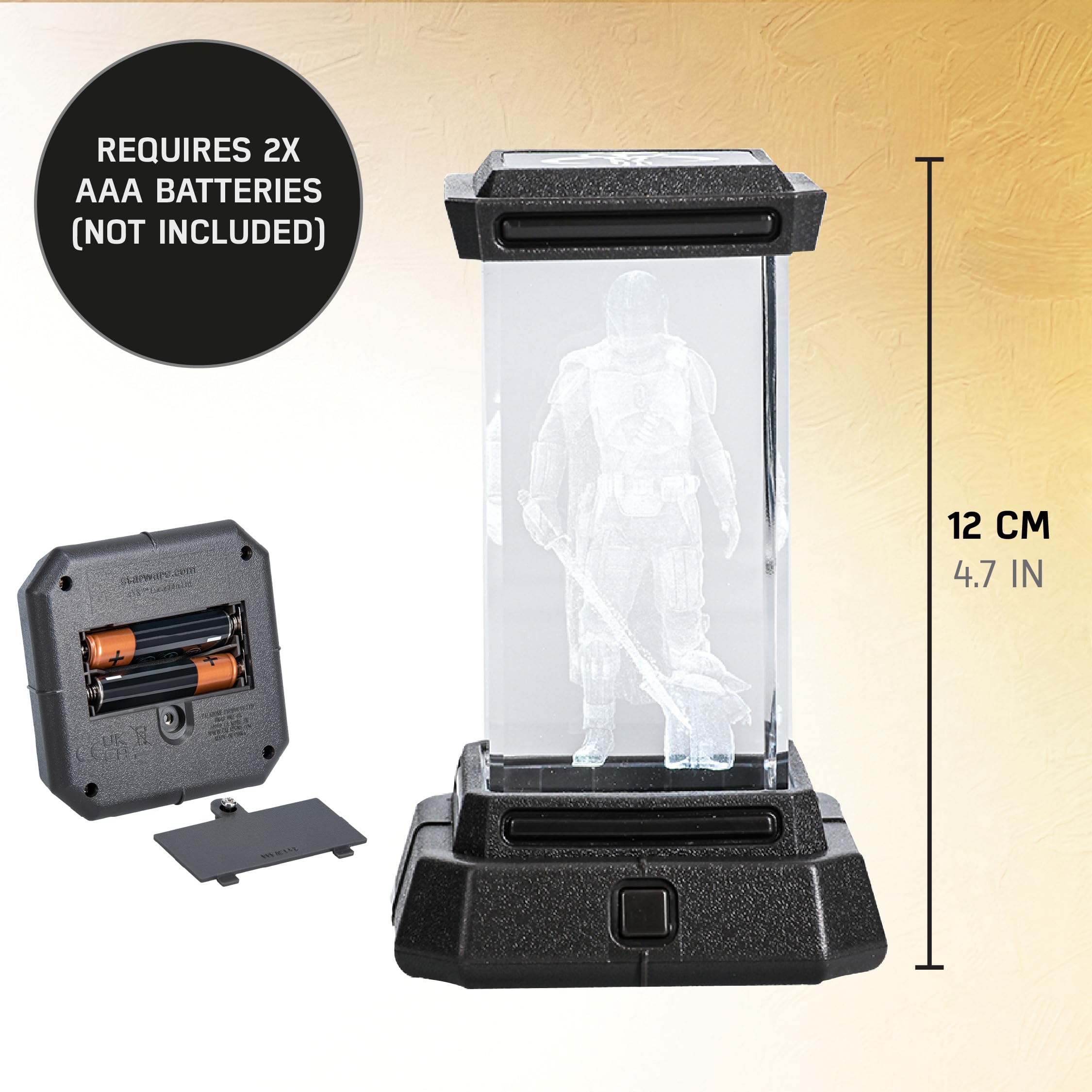 Paladone The Mandalorian Holographic Light, 3D Laser-Etched Crystal Model of The Mandalorian and Grogu, 12cm (4.7) Tall Lighting