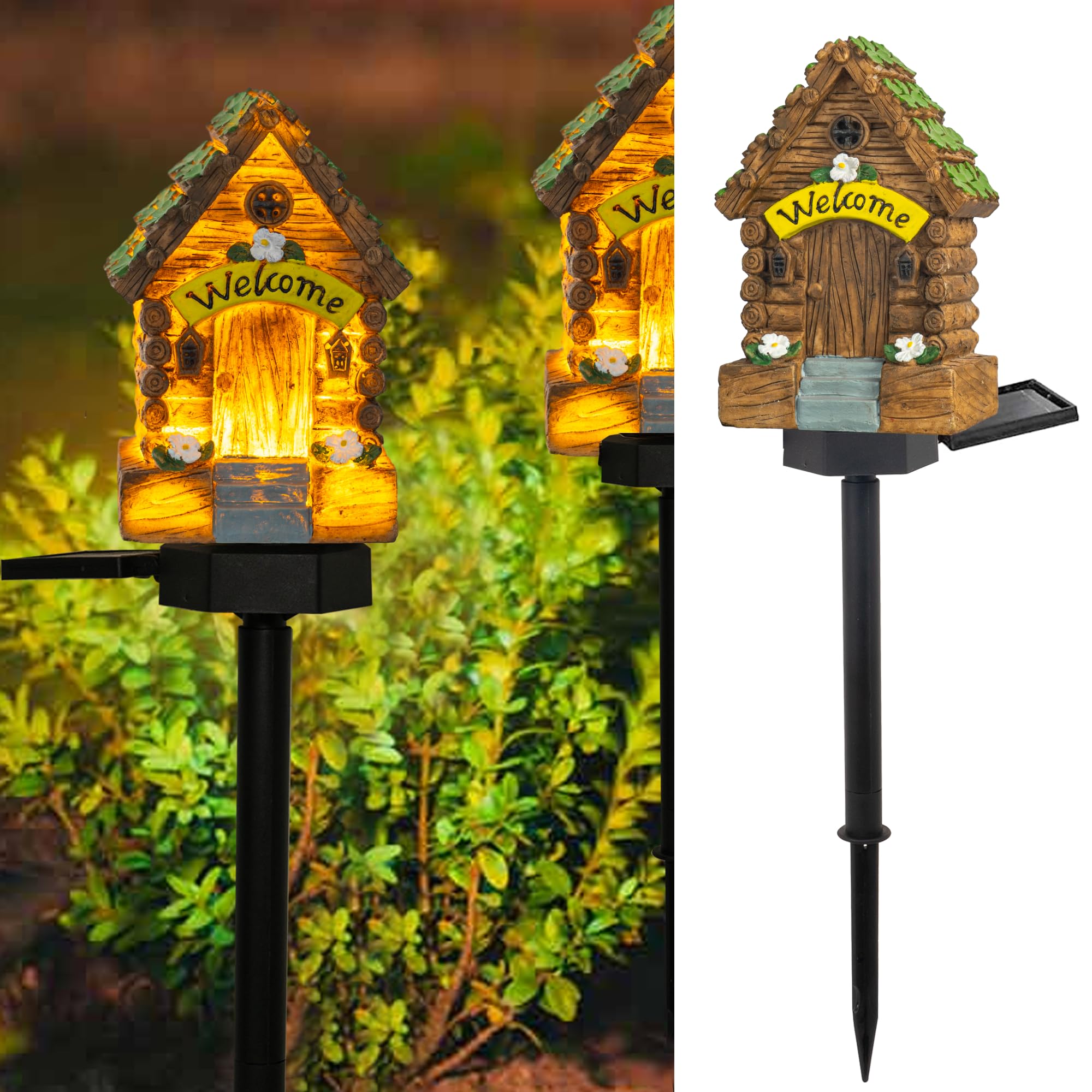 Dazzle Bright Fairy Garden House - 16in Glow in The Dark Cottage with Solar LED Light, Resin Miniature Decoration, Suitable for Indoor/Outdoor Use