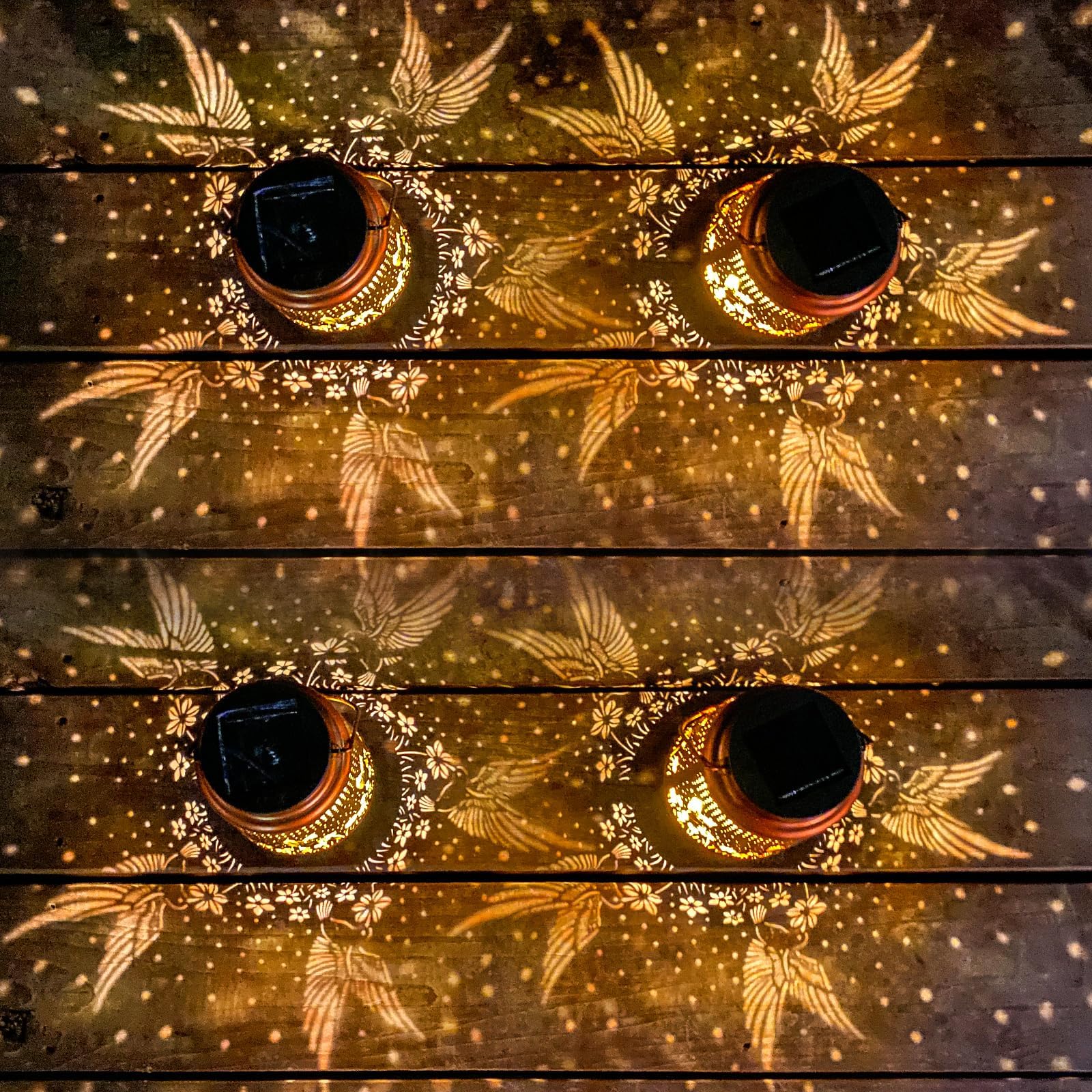 4 Packs Solar Lanterns Outdoor Hanging Lantern Lights, 4 Hummingbirds Hollowed-Out Metal Decor Lantern, Waterproof Led Decorativ