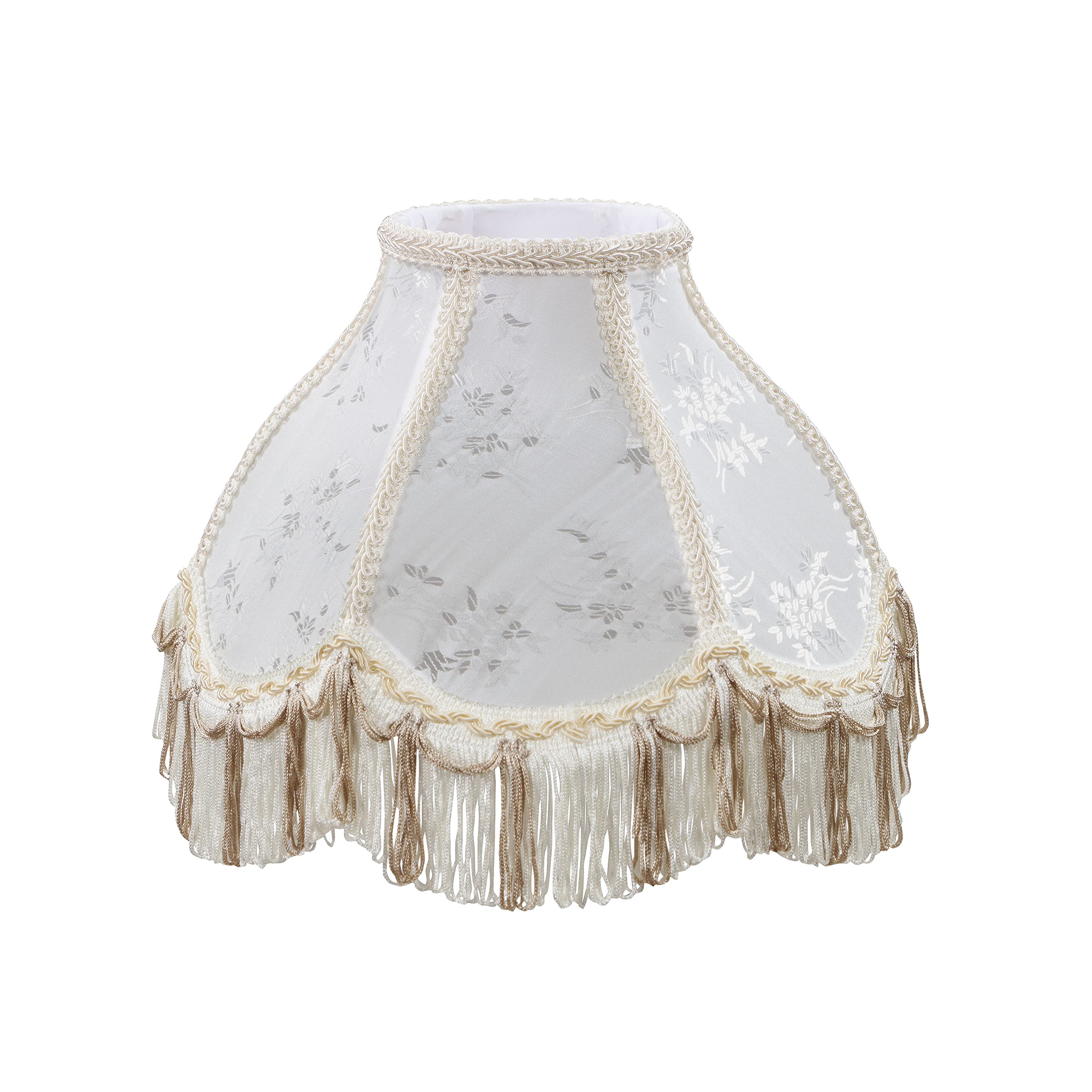Aspen Creative 55004, Handsewn Scallop Dome Transitional UNO Fringe Lamp Shade, Ivory Jacquard Fabric, 4&quot; Top x 10&quot; Bottom x 7&quot; Height, Slip UNO 33mm