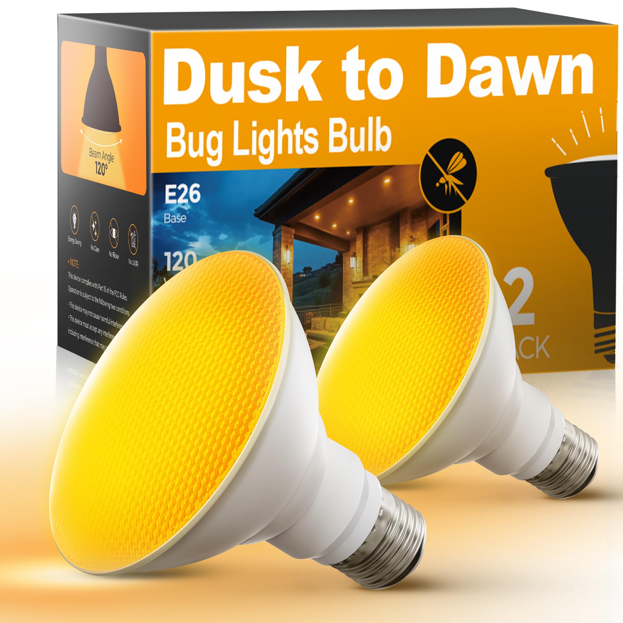 Lohas Dusk To Dawn Yellow Bug Light Bulbs Outdoor, Par30 Led Flood Light Outside, 75W Equivalent, Non-Dimmable Porch Lights,11W