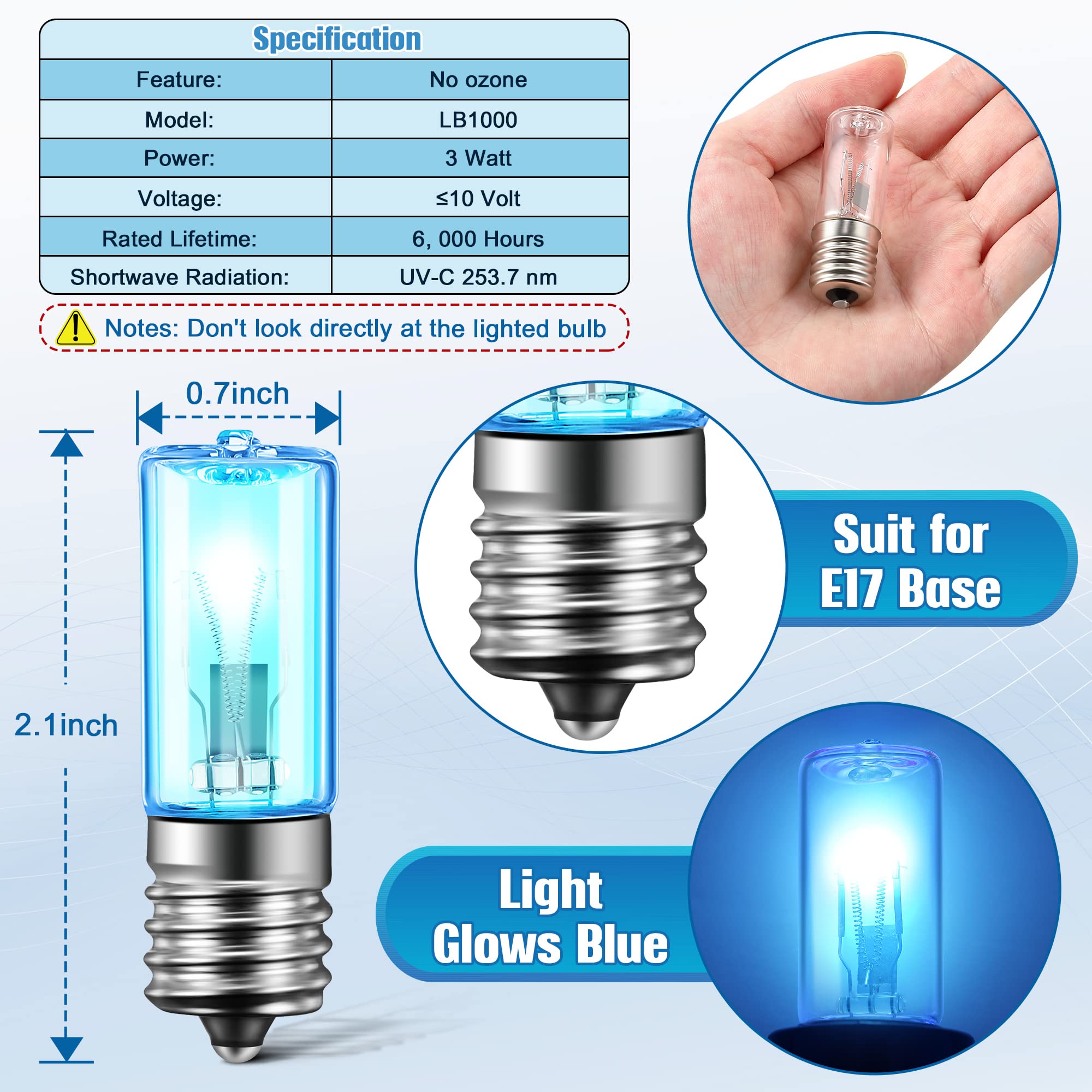 Qualirey UVC Replacement Light Bulbs for GermGuardian Air Purifiers, Silver, 3W, Model LB1000, 6 Pack