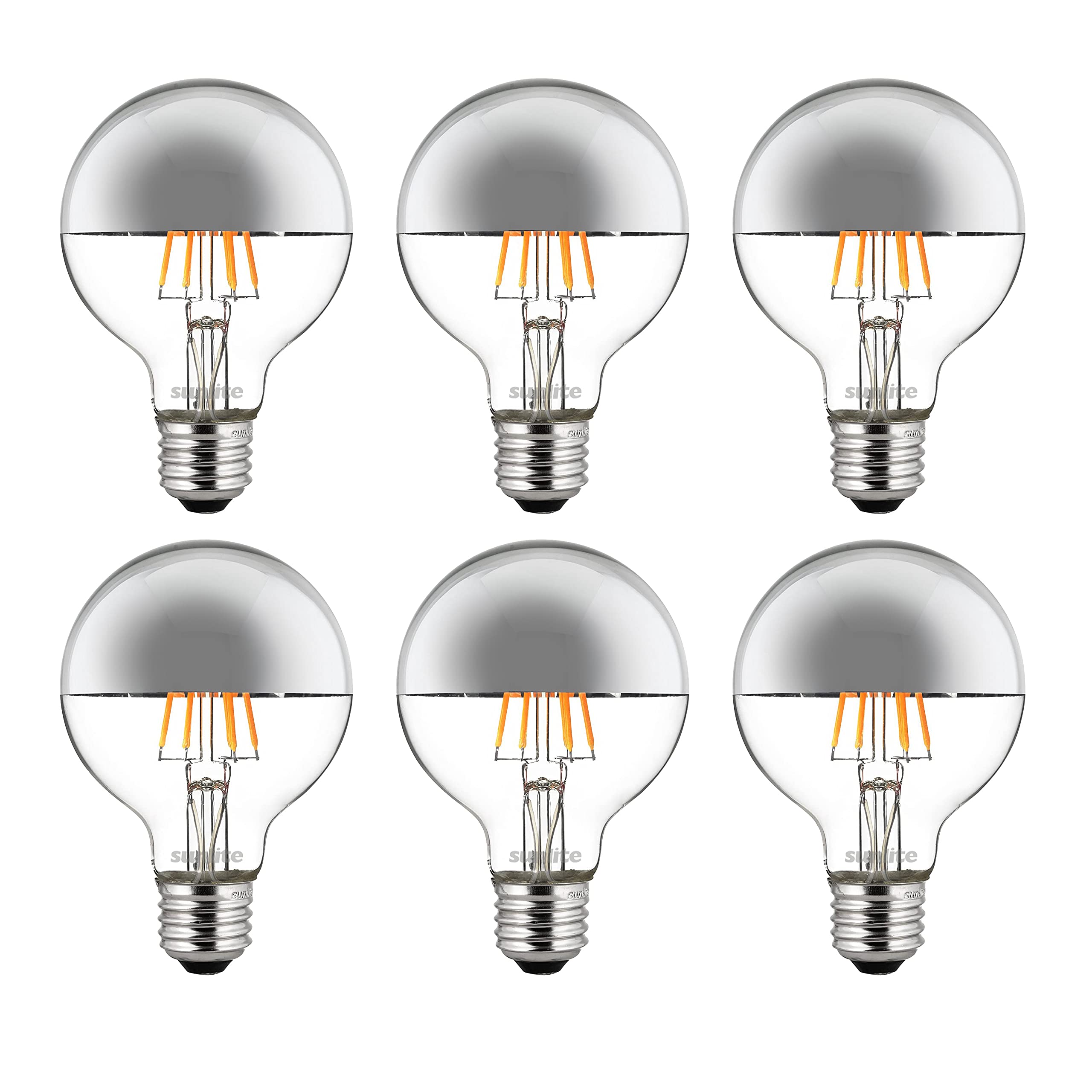 Sunlite LED G25 (G80) Edison Half Chrome Globe Light Bulb, 6 Watts (60W Equivalent), Standard E26 Base, 530 Lumens, Dimmable, De