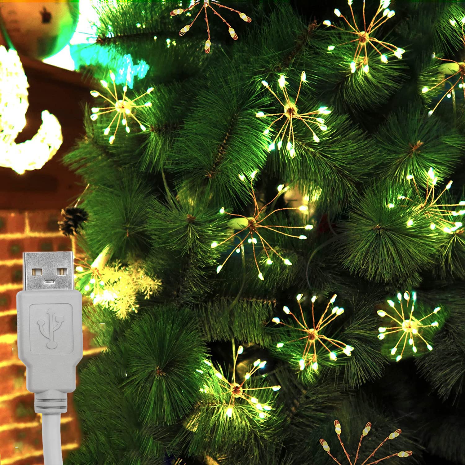 Miradh Starbursts Light,12 Bright Starbursts Design 10Ft Light With Usb Operated Waterproof For Diwali,Home Decoration,Birthday,