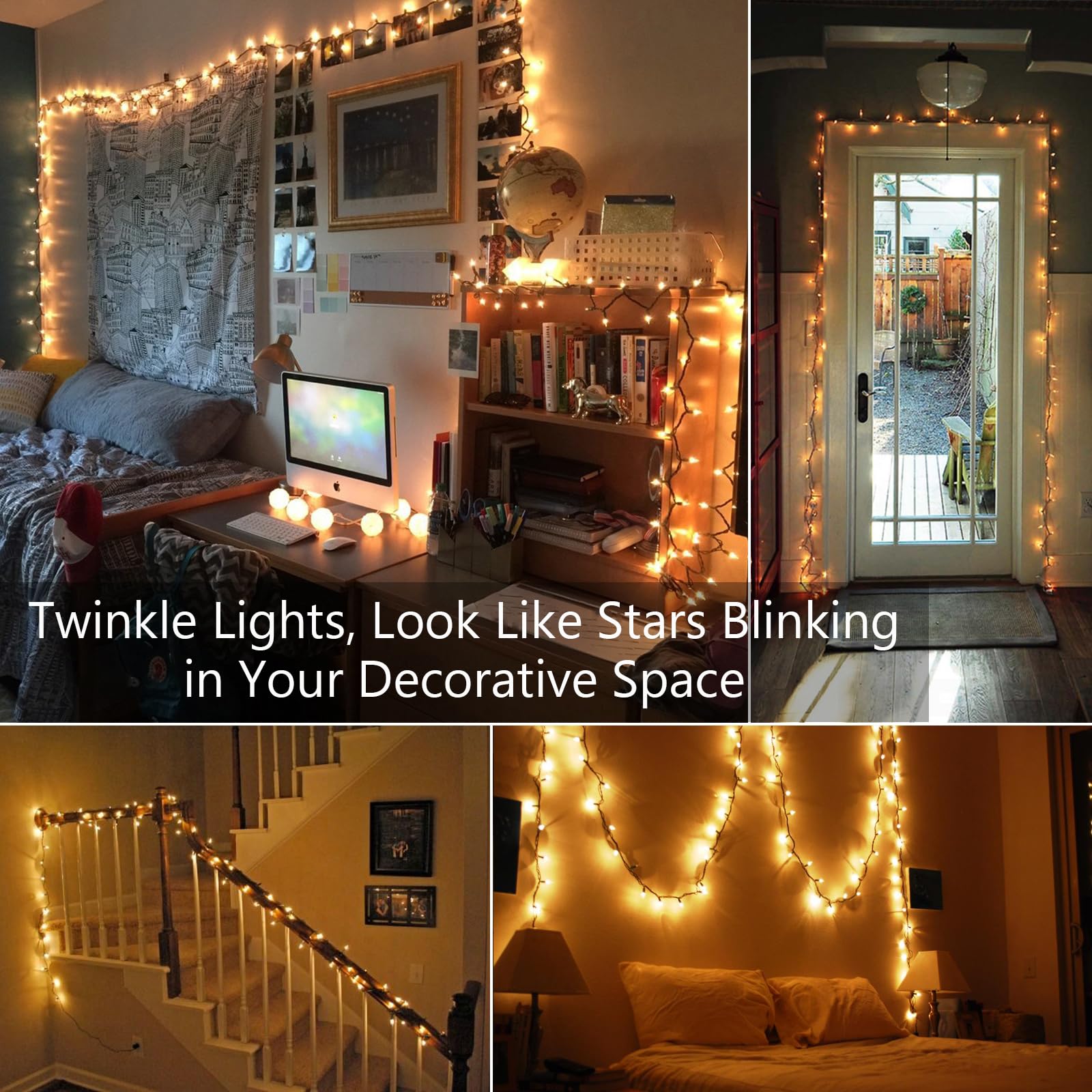 Odeetronic Twinkle String Lights, 21.63Ft 100 Count Incandescent Christmas Lights, 2 Mode Ul Certified Connectable Tree Lights, Mini Warm White Lights For Indoor Outdoor Xmas Wedding Party, Brown Wire