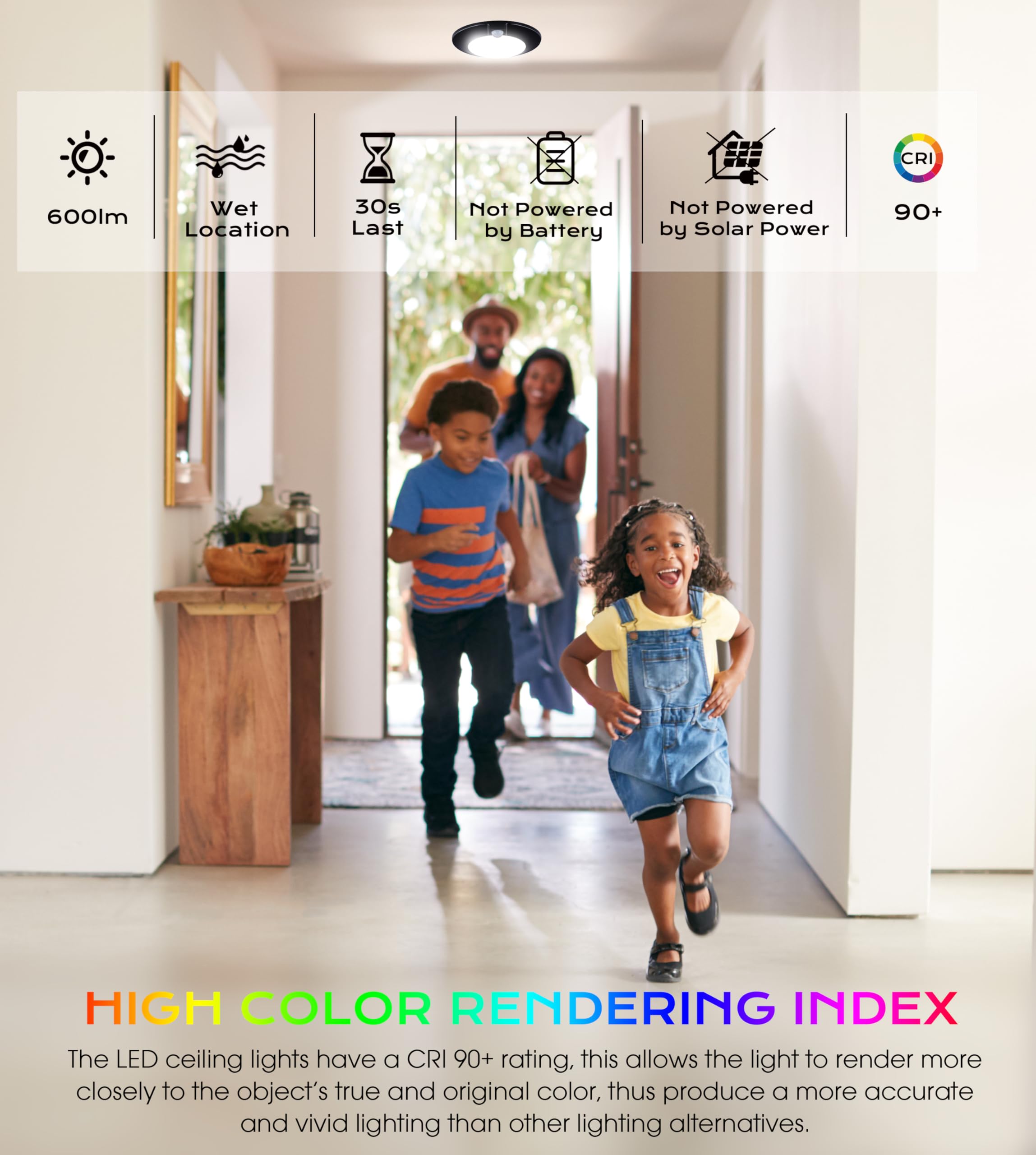 CLOUDY BAY Motion Sensor Ceiling Light, 10W 5000K, 6.5 Inch, Black, 2 Pack, Aluminum, Model 80f5bf28-ebc3