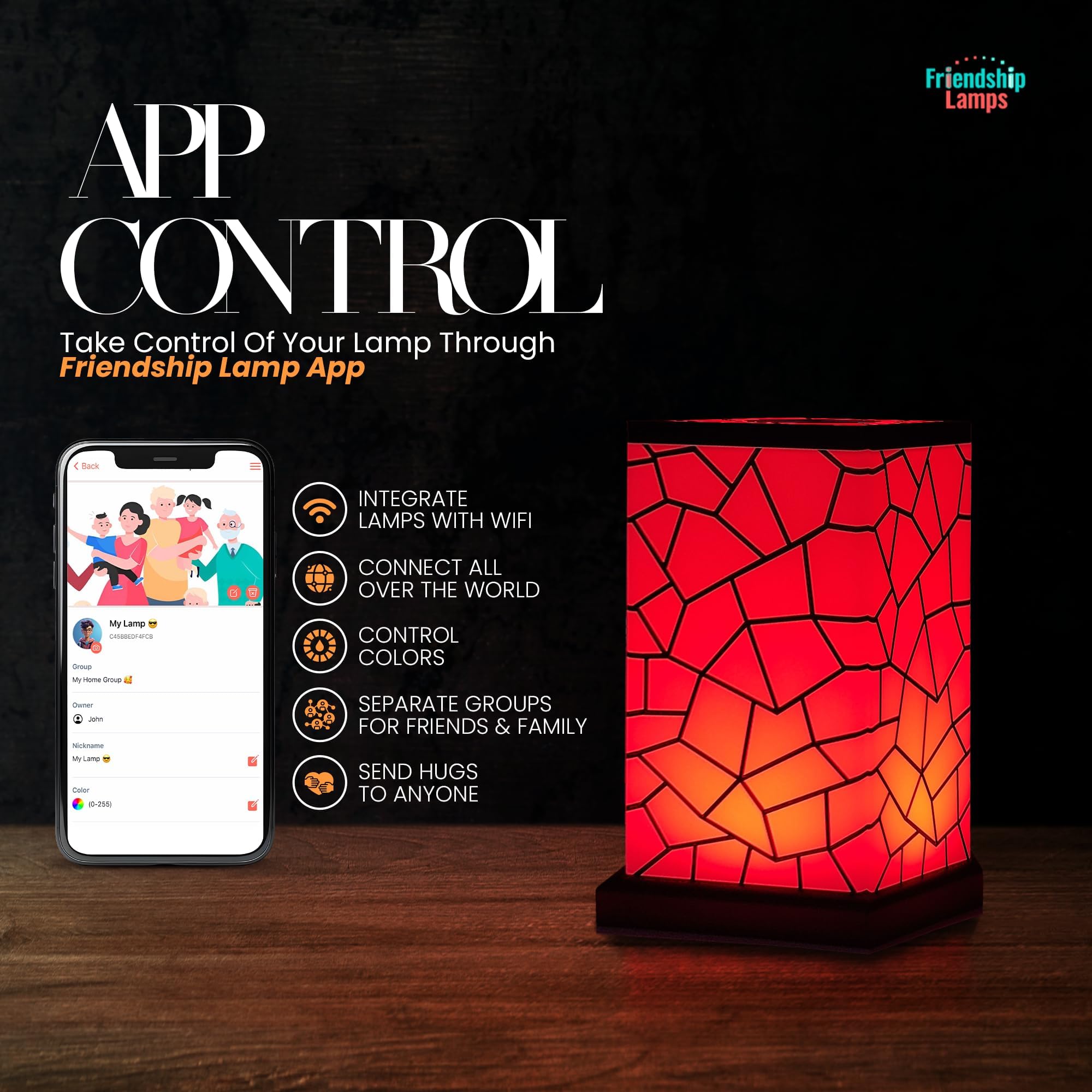 Friendship Lamp? Wi-Fi Touch Lamp - LED Light for Long-Distance Connection, Gifts, 200+ Colors - Single