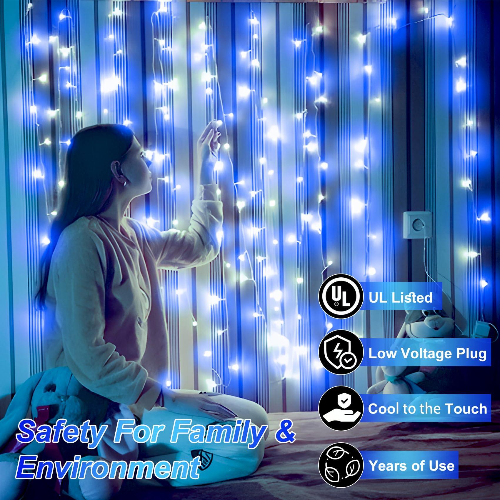 WUXYIYANG 750 LED Outdoor Christmas Lights 256FT Waterproof Dark Green Wire 8 Modes Timer Blue & White