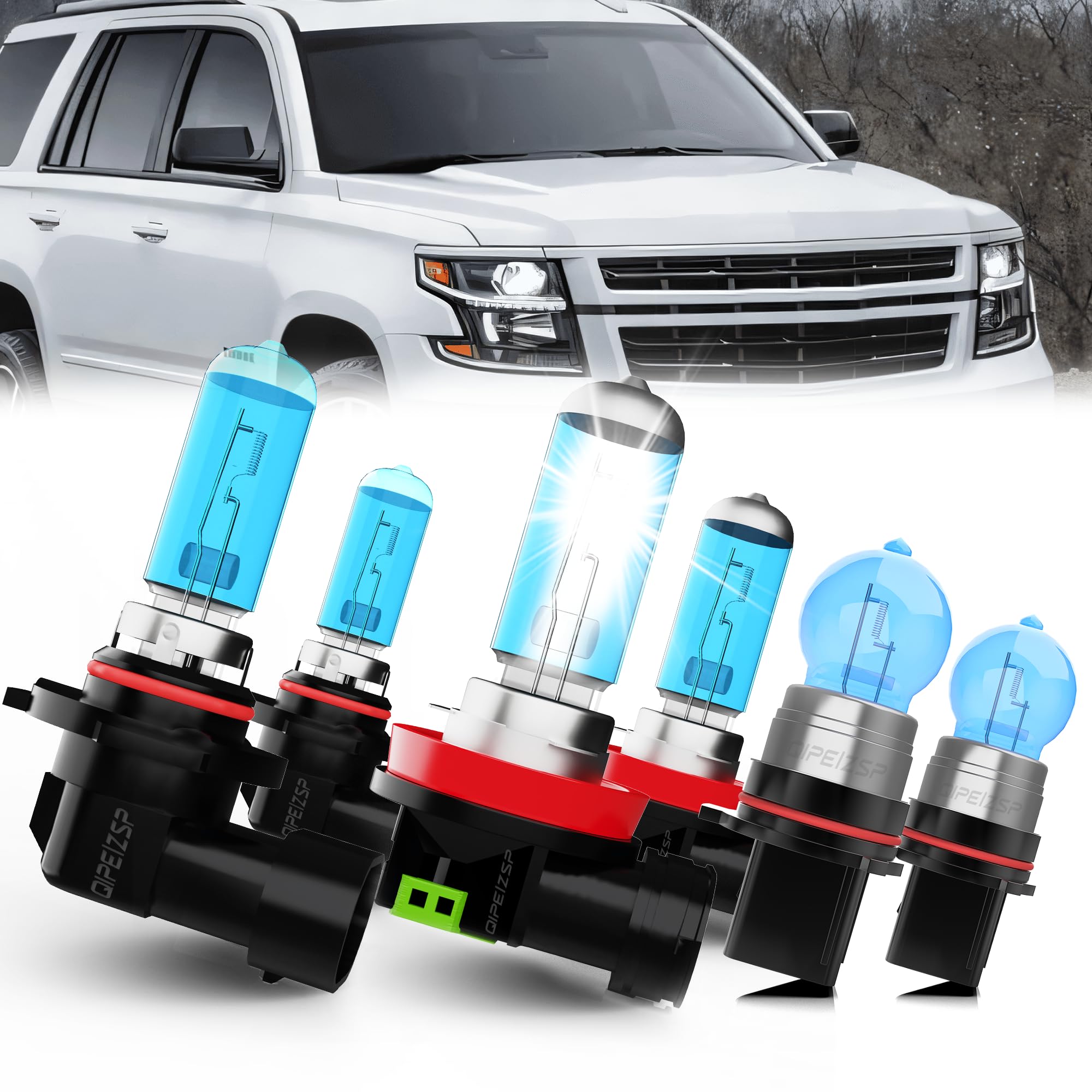 QIPEIZSP compatible with Chevy Tahoe 2016 2017 2018 2019 2020 Lights Headlight Bulbs,9005/HB3/H10 High Beam + h8/h9/h11 Low Beam