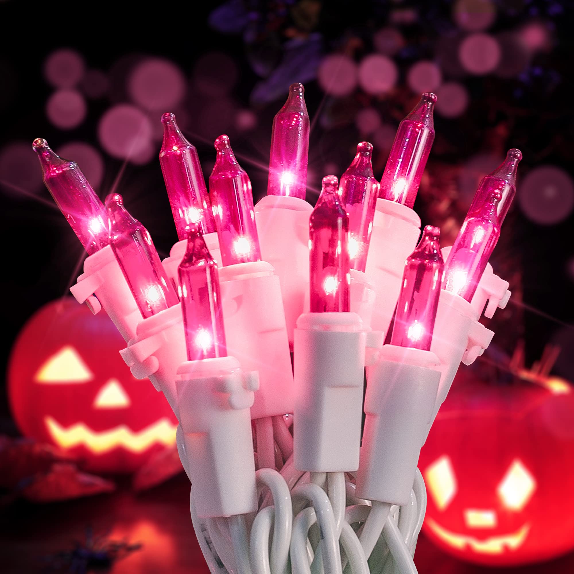 Hopolon 50-Count Purple Mini String Lights, 13Ft Indoor/Outdoor Holiday Decor, Copper Wire, 2Pack