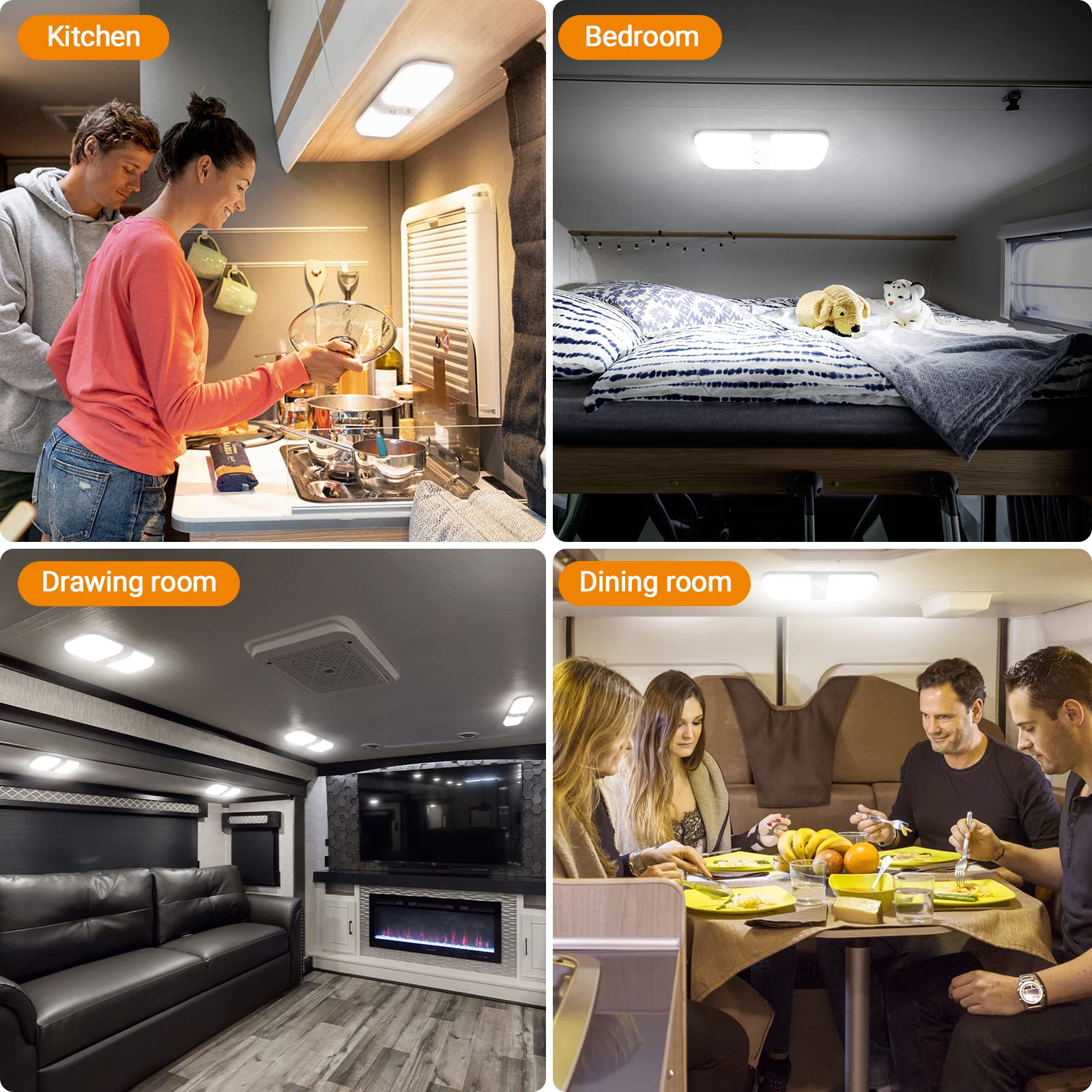 CT CAPETRONIX 1700LM RV Interior Lights, Dimmable 12V LED Ceiling Dome Light, 3 Color Options, 2-Pack for RV/Camper/Trailer/Boat