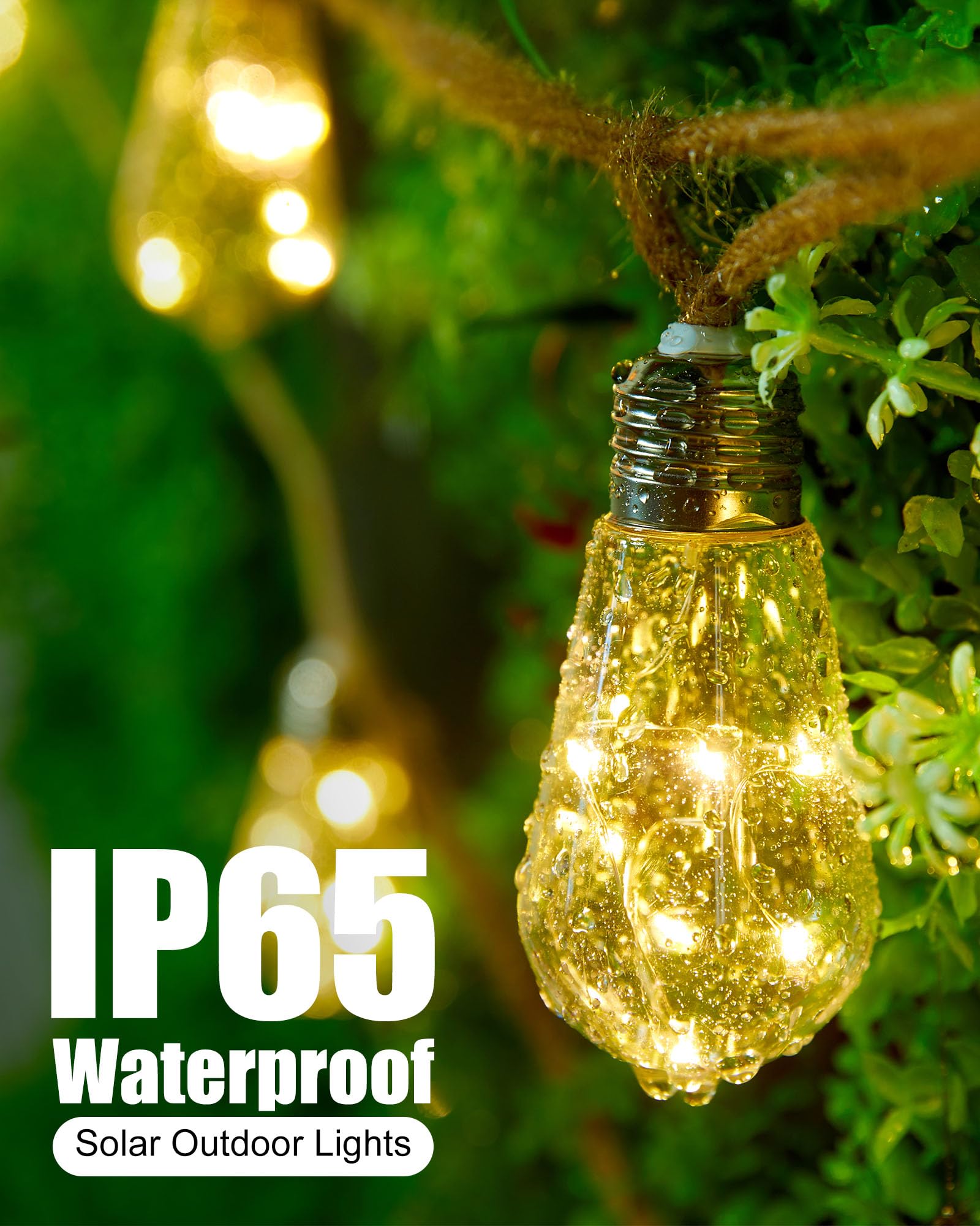 Brightown 30Ft Solar String Lights Outdoor With 15 Shatterproof Bulbs, 8 Light Modes Vintage Hemp Rope Led Patio Lights, Waterpr