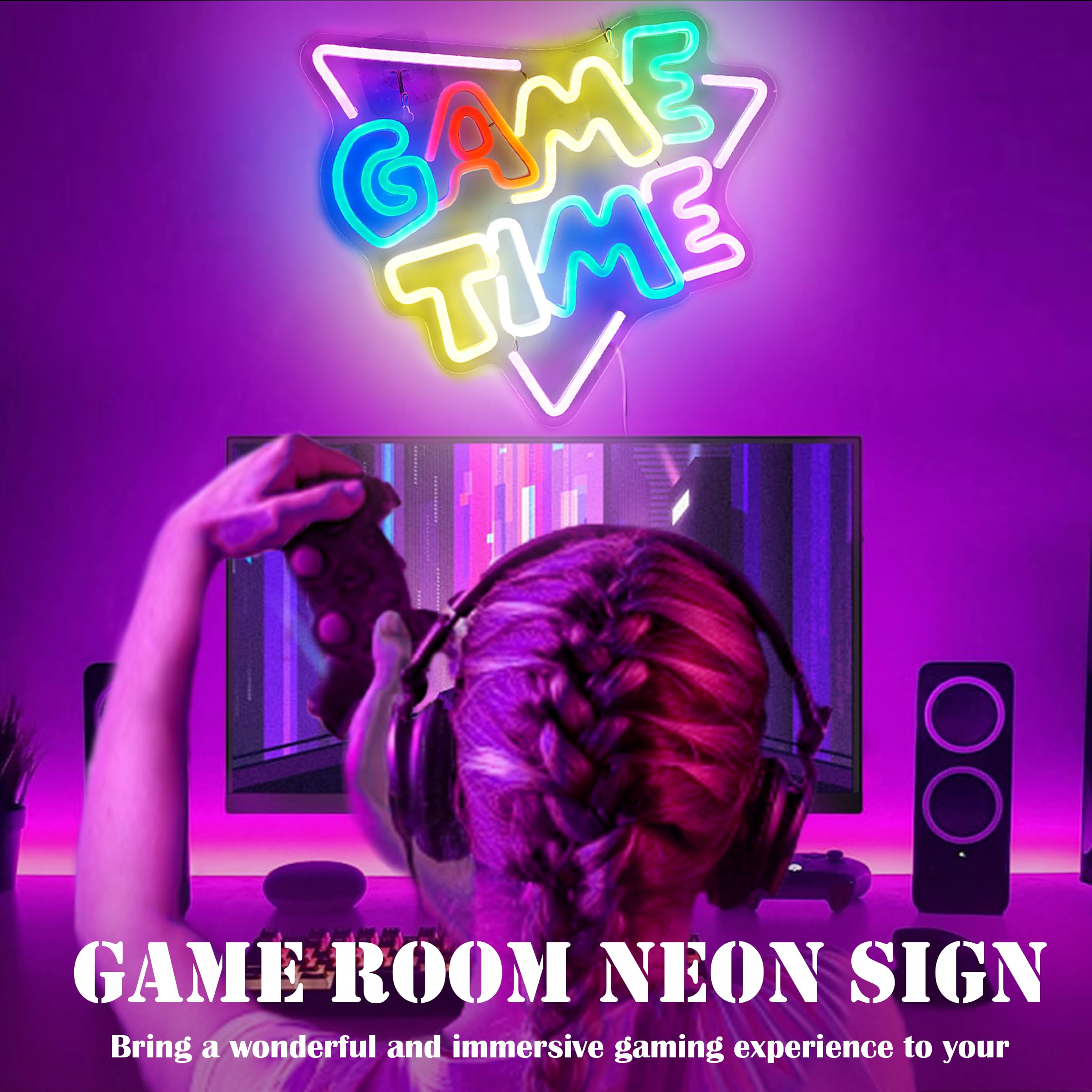 SmilingTown Neon Sign LED Wall Decor for Kids & Teens, GAME ON, 15.7 x 5.7 inches, Blue/White, Wired USB with Switch
