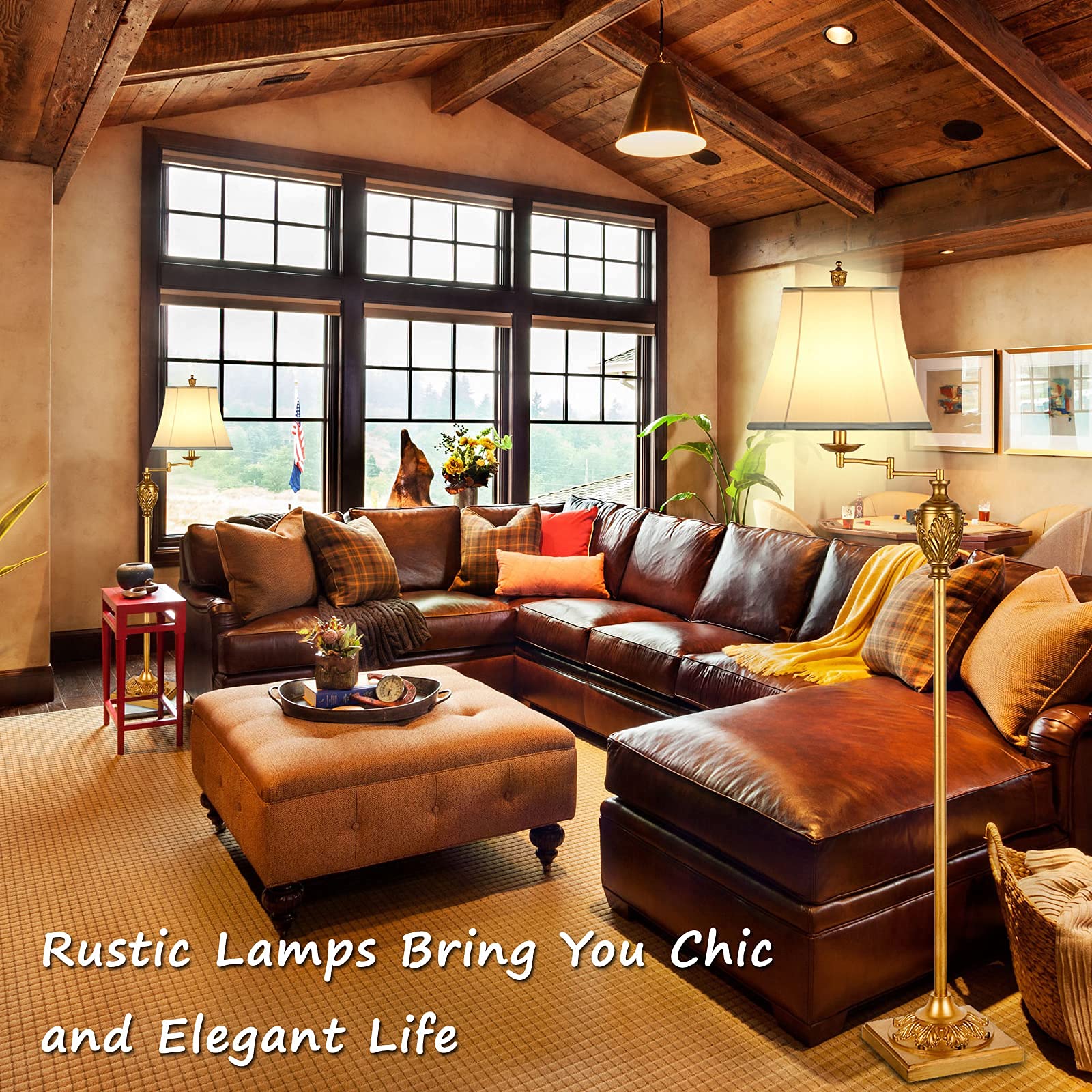 Aidenoey Traditional Led Floor Lamp With 350? Adjustable - Vintage Pole Lamp Swing Arm For Living Room, Bedroom And Office - Rus