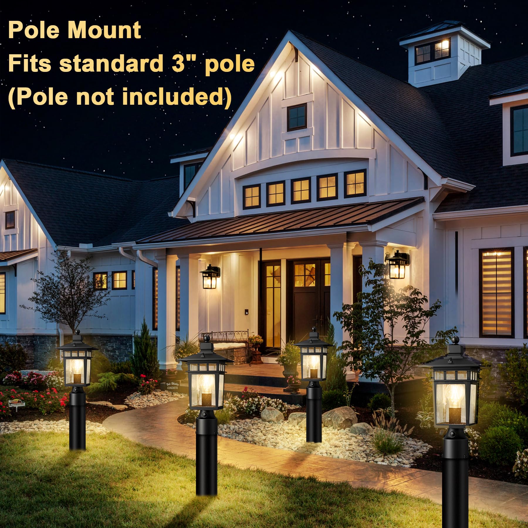 APOTO Dusk to Dawn Outdoor Post Light Fixture, 14.2-Inch Aluminum, Black, Hard Wired, 1-Pack