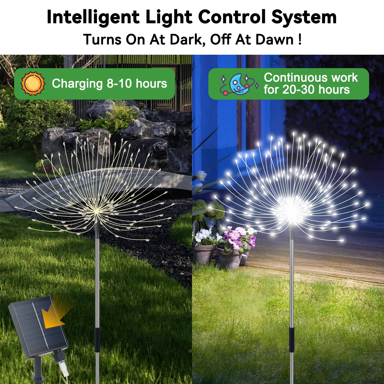 Slyuexu Solar Garden Lights Outdoor Waterproof, 4 Pack Total 480 Led Solar Firework Lights Decorative With 8 Lighting Modes Outs