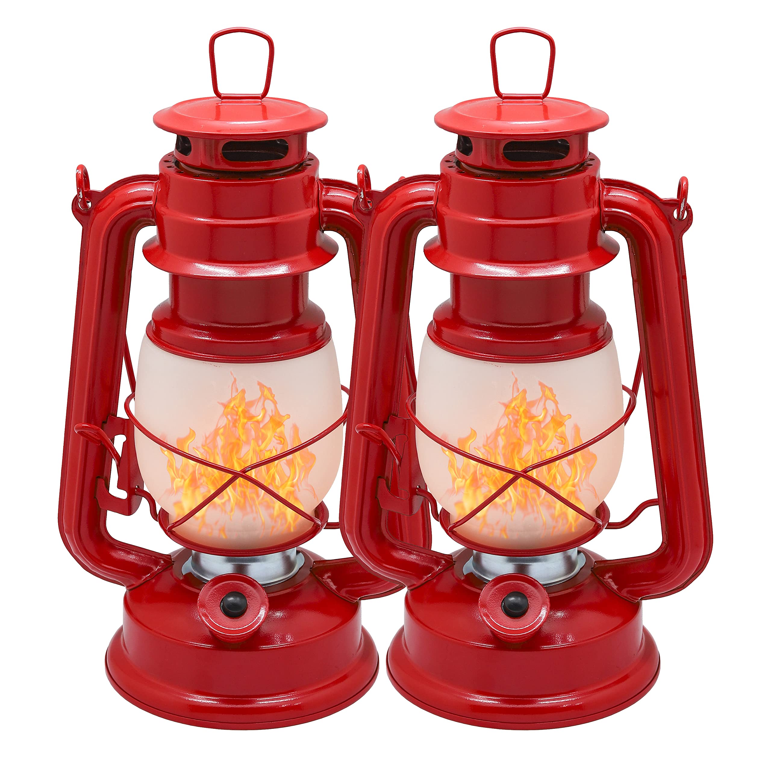 Yakii Led Vintage Flame Lantern - Metal Outdoor Hanging Lantern, Battery Operated, Red, Pack Of 2, Model Lp023F-R-2