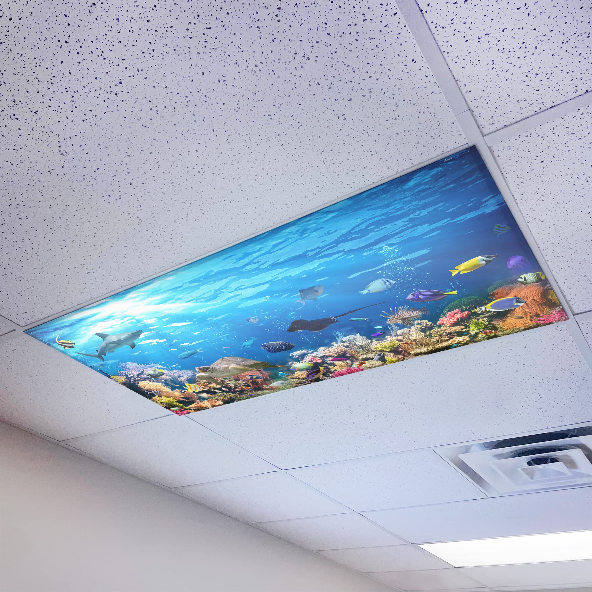 OCTO LIGHTS Magnetic Light Cover for Ceiling Lights, 2x4, Coral Reef, Backlit Film, Model OCE-009-MGT-2x4