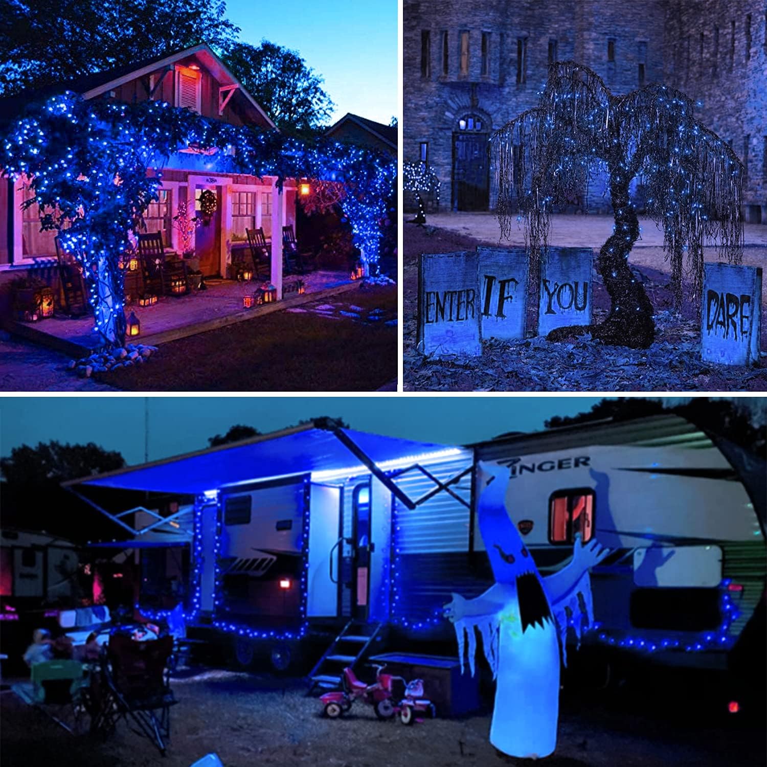 Sanjicha Blue Solar String Lights, Extra-Long 2 Pack 144Ft 400Led Super Bright Solar Fairy Lights Outdoor, Waterproof Copper Wir
