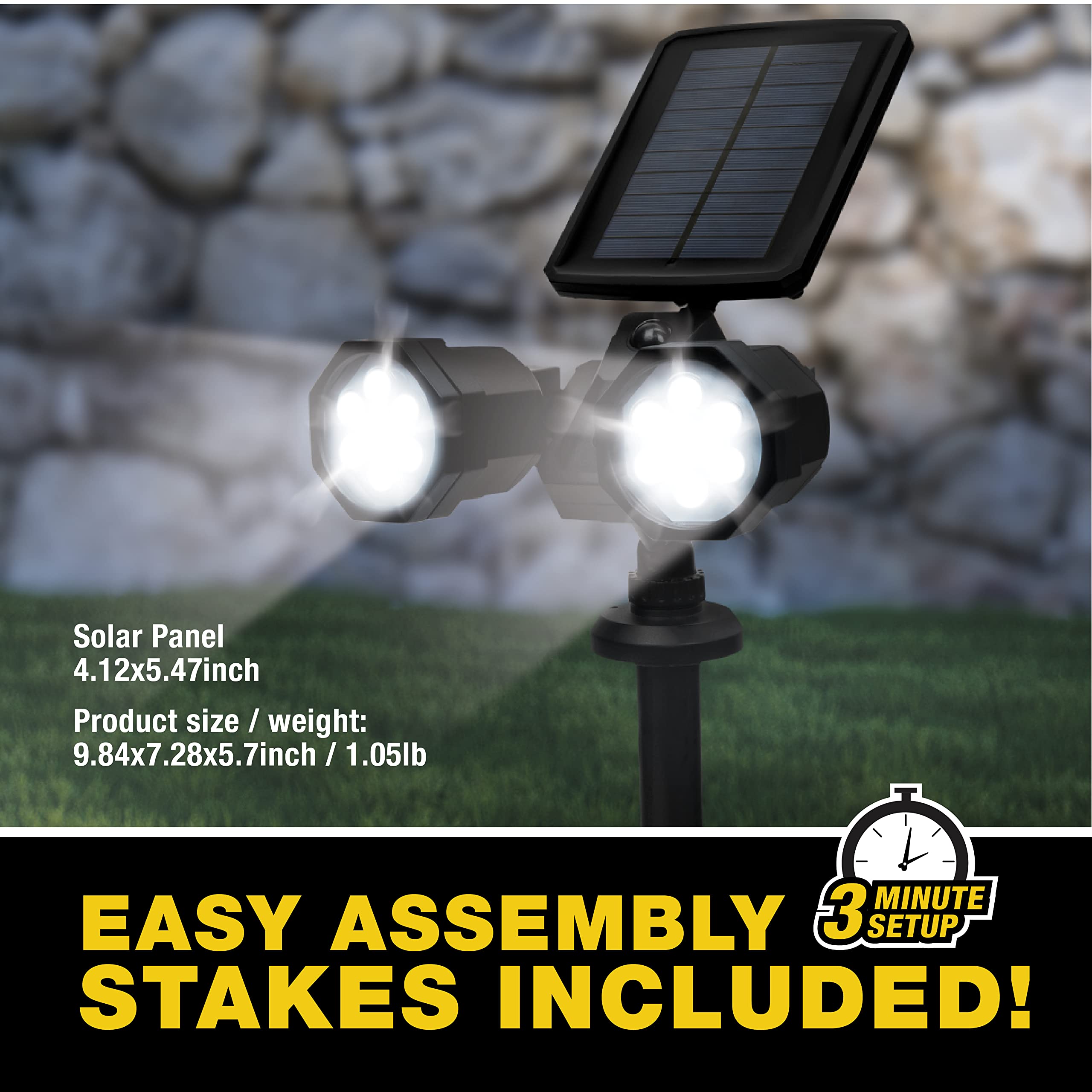 Bell+Howell Bionic Spotlight Duo Deluxe Solar Lights, Motion Sensor, Super Bright LEDs, 1 Pack Deluxe, Black, Model 8778