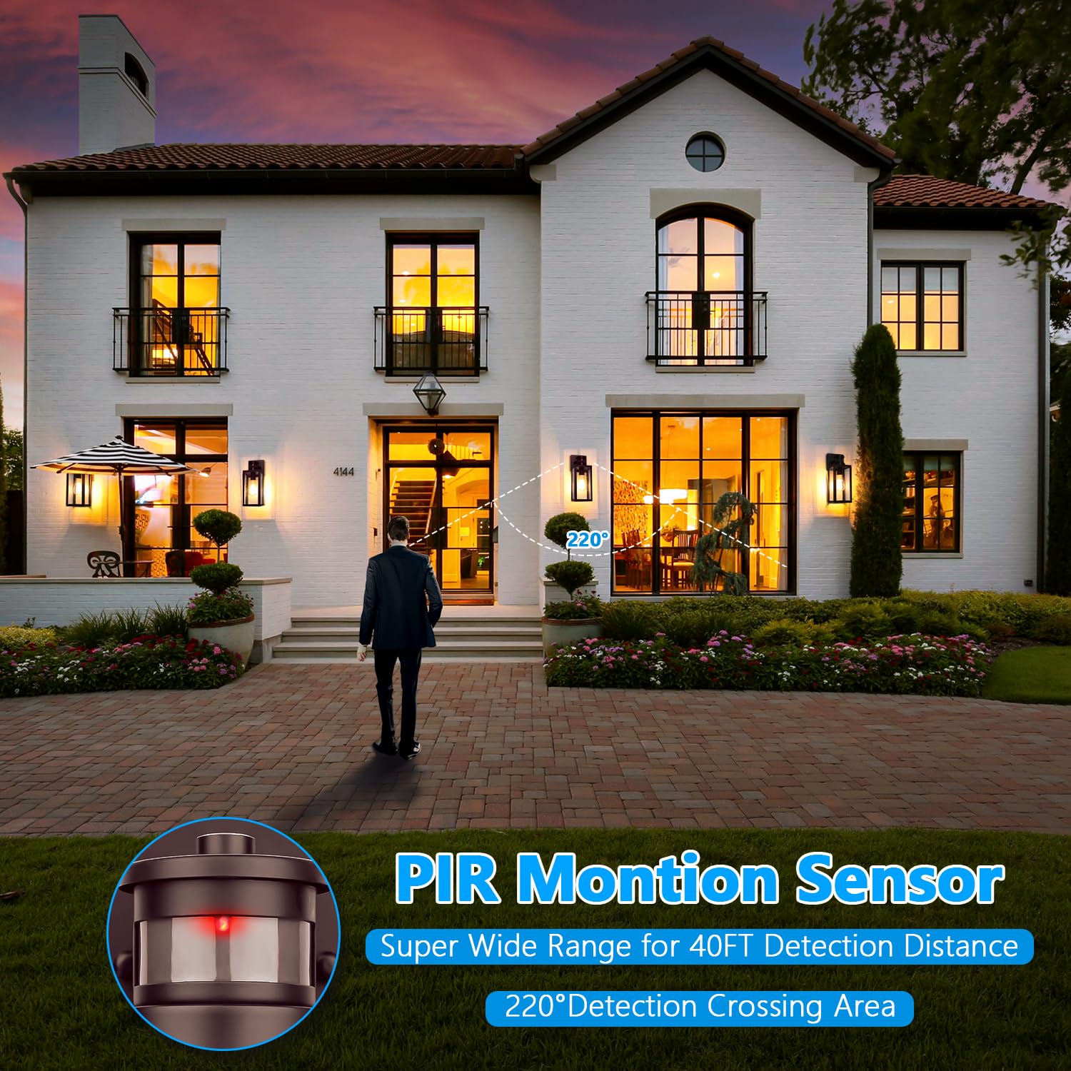 2-Pack Motion Sensor Outdoor Wall Lanterns, Upgrade Dusk To Dawn Wall Sconce, Waterproof Porch Light Fixtures Wall Mount With Se