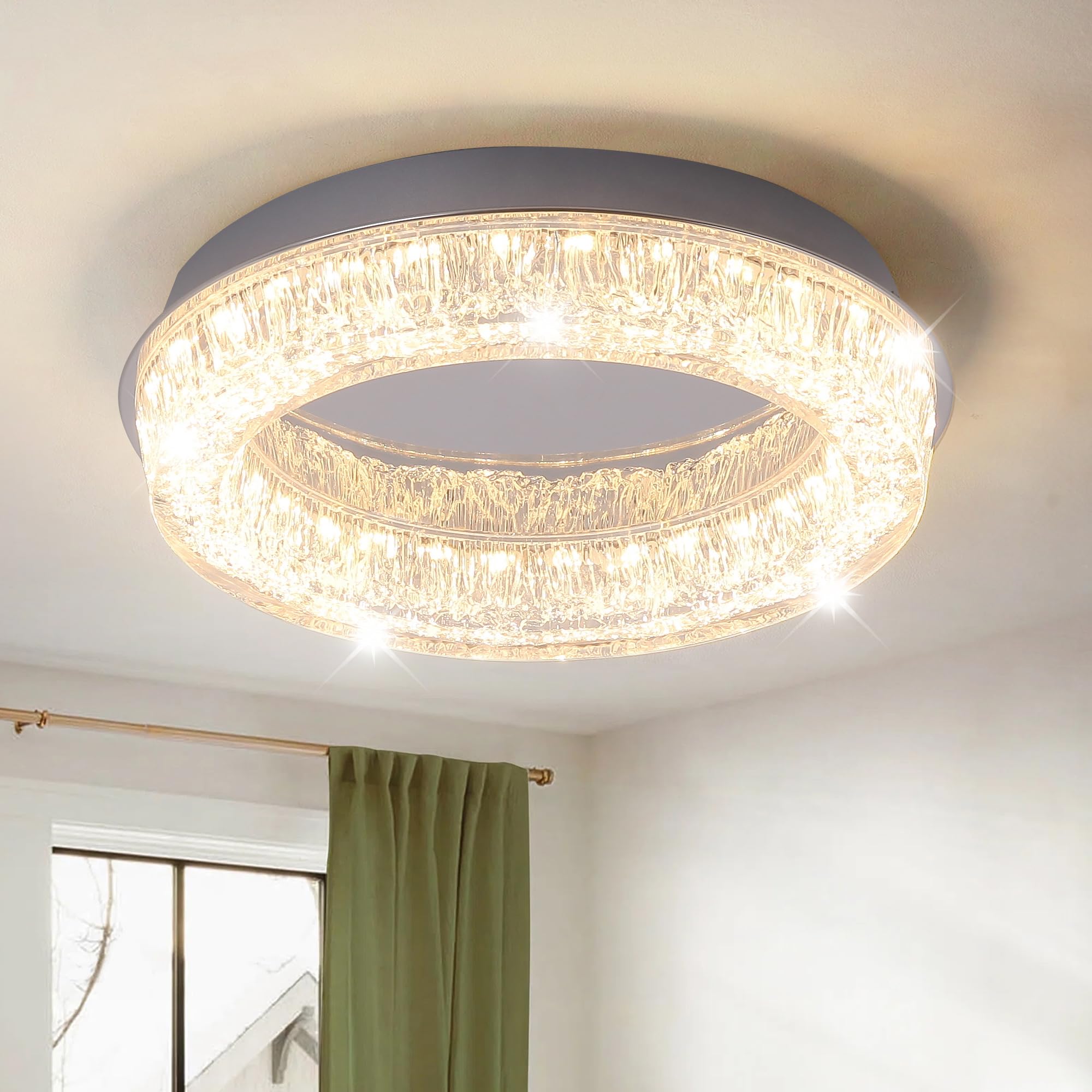 Qcyuui Flush Mount Ceiling Light 12.2In Modern Led Ceiling Light Round Led Light Fixture With Acrylic Lampshade Ceiling Lamp For Bedroom Kitchen Entryway Hallway Foyer Chrome 3000K