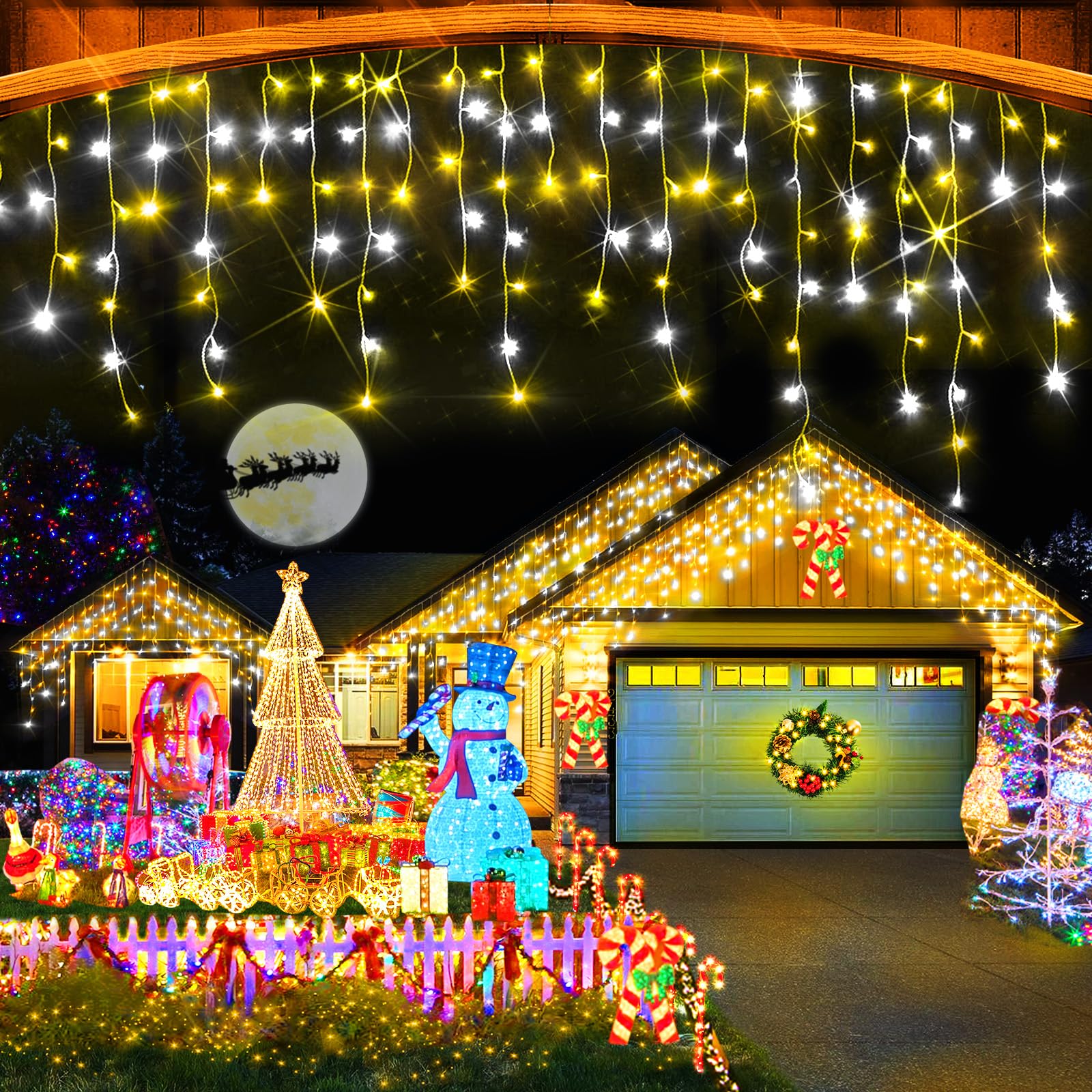 Heceltt 49FT Christmas Lights, 480 LED Twinkle Lights, Waterproof, 8 Modes, Warm White & Cool White, Model BG-CL3M3-306L01