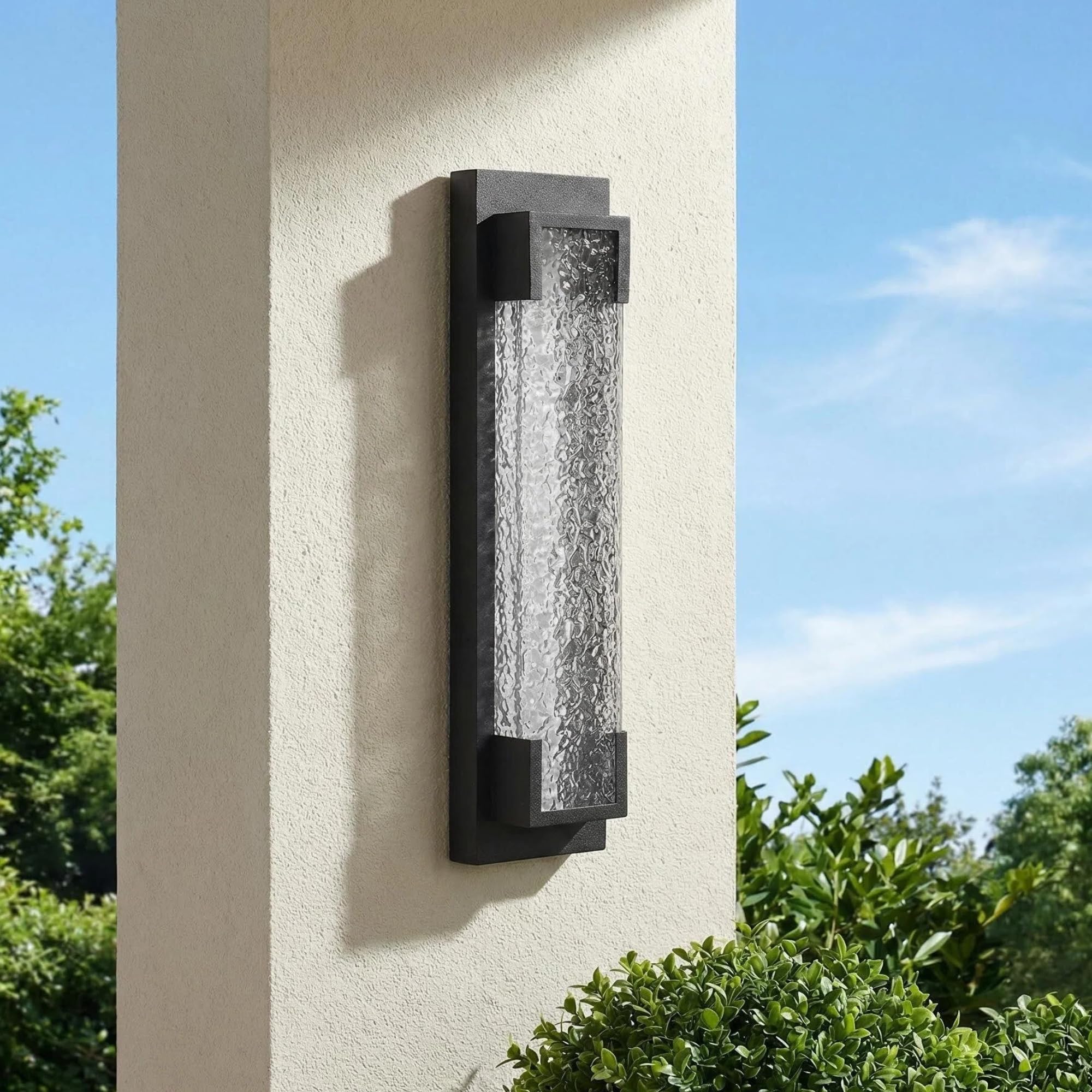 Hyunbae Outdoor Wall Light  18.9 Large LED Modern Outdoor Wall Sconce  Waterproof Exterior Lighting Fixture with Acrylic Water Ripple Lamp 2700K Outdoor Porch Lights for House  Garage Dimmable