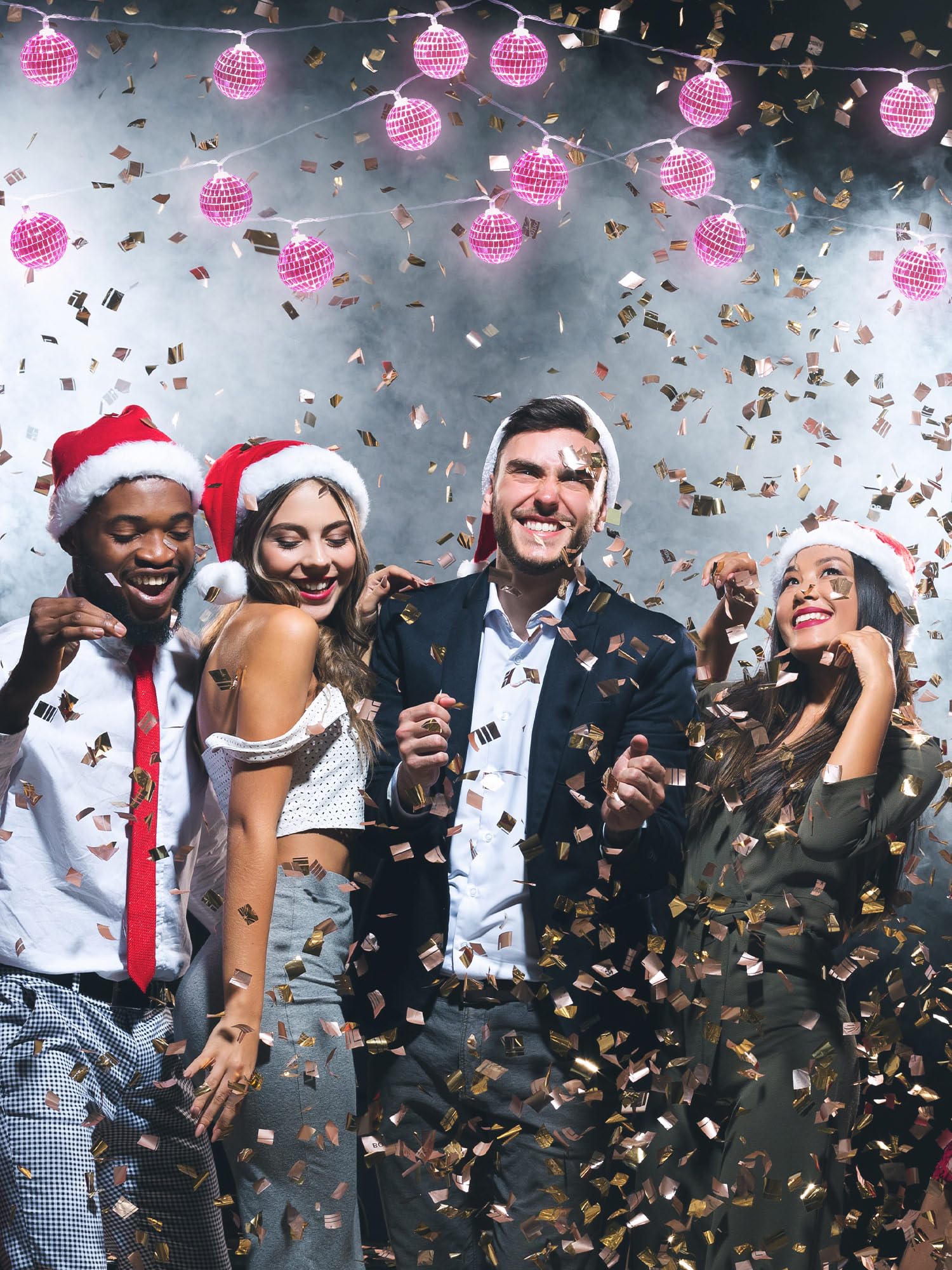 Bbto Led Disco Ball String Light Battery Powered Mirror Balls Ornaments For Outside Backyard Porch 70S 80S Disco Party Supplies(1.57 Inch Rose Pink)