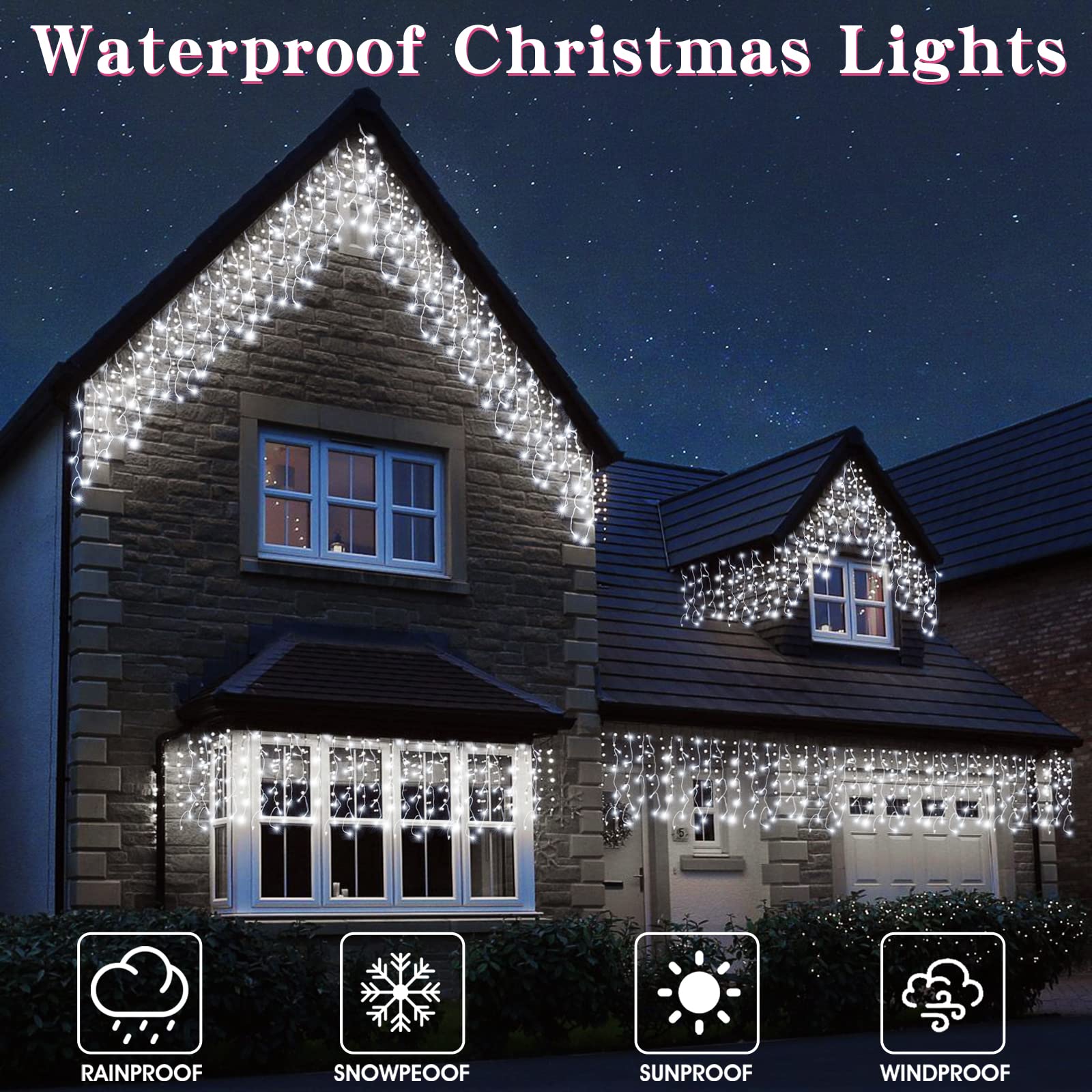 Icicle Christmas Lights Outdoor Decorations 640 Led 65.6 Ft 8 Modes Led Icicle String Light With 120 Drops, Fairy String Curtain