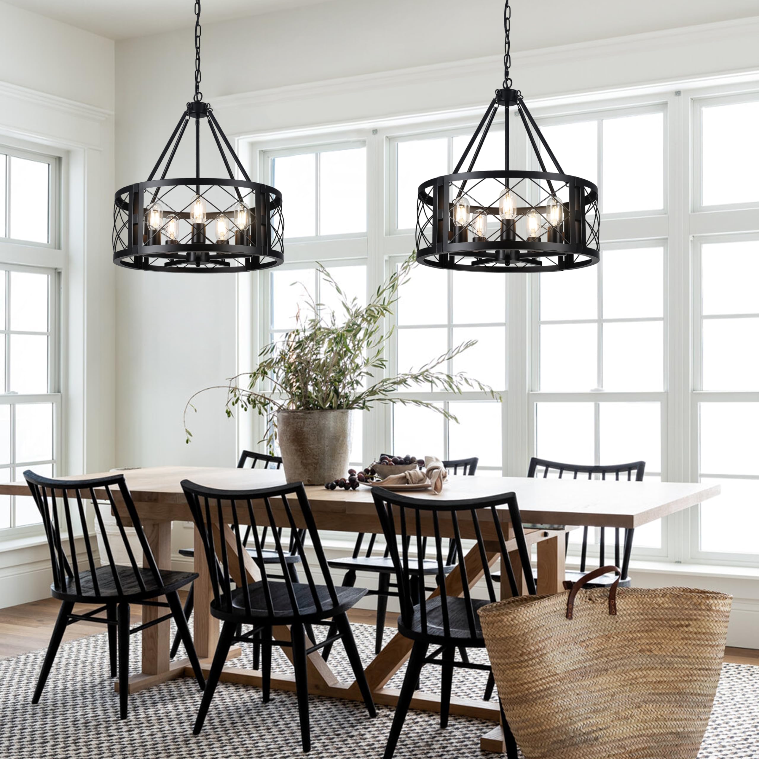 Corlaceling 5-Light Black Farmhouse Chandelier, 19.8" Round Pendant Lighting for Dining Room, Entryway, Hallway, Bedroom