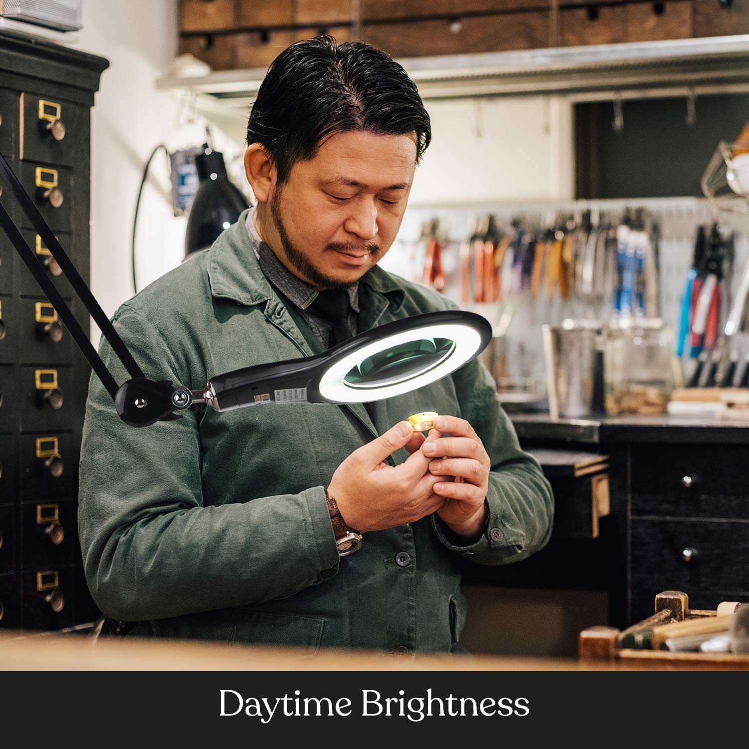 Brightech LightView PRO Magnifying Desk Lamp - 2.25x Magnifier, Adjustable, Black, 5 Diopter, Ideal for Crafts and Reading