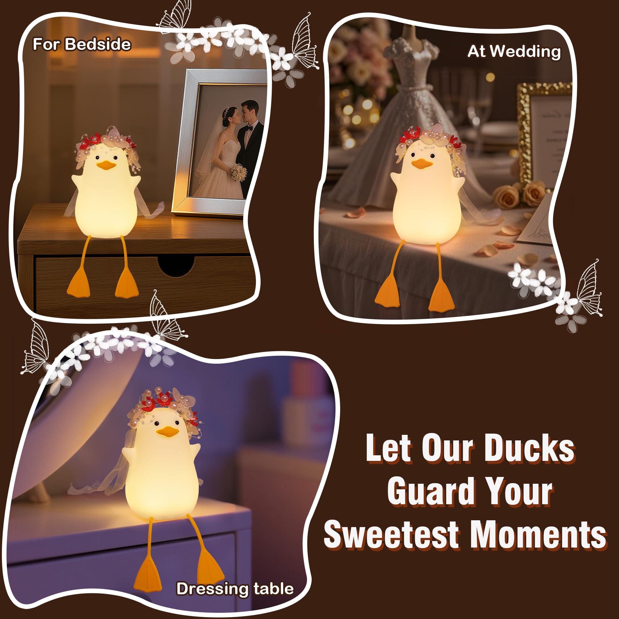 Bride Duck Night Light, Bridal Shower Gifts, Wedding Gifts For Bride/Groom With Timer & Dimmer & Rechargeable For Table Decor, E