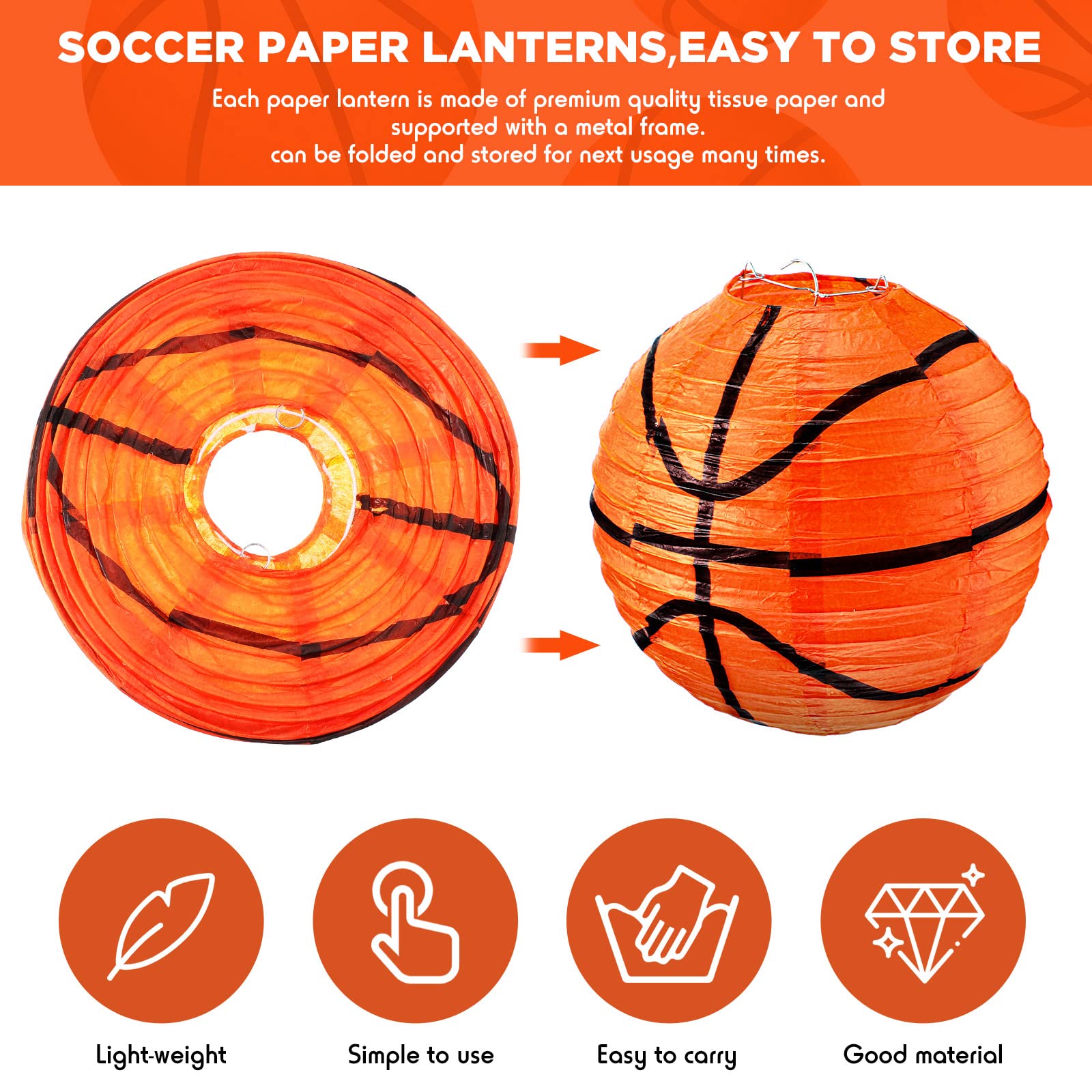 Chengu 12 Pcs Basketball Paper Lanterns Party Decorations 8 Inch Hanging Basketball Decorations Paper Ceiling Decor Centerpieces
