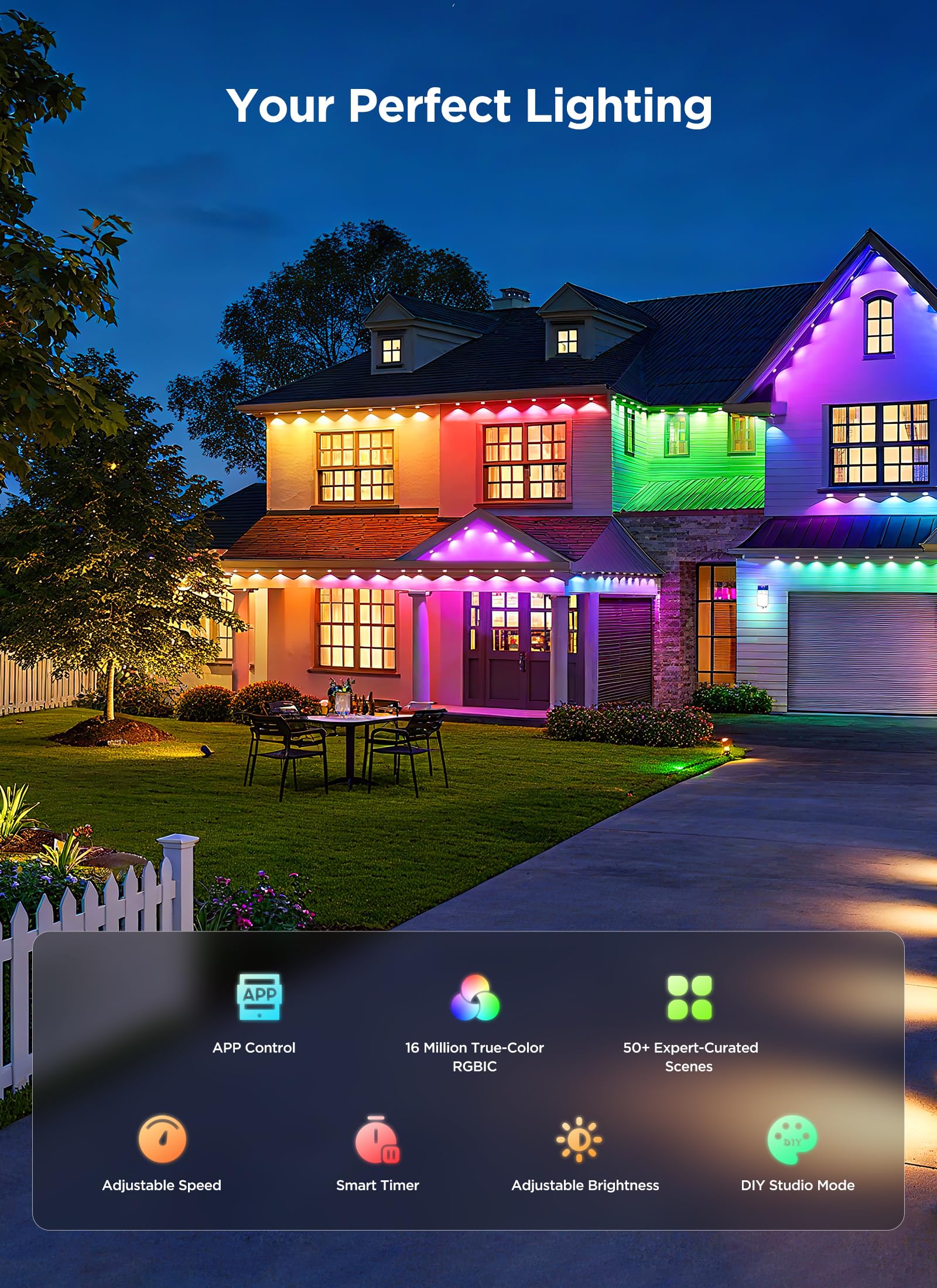 Smartdawn Permanent Outdoor Lights  50Ft With 32 Smart Rgbic Led Lights  Diy Scene Mode  Ip68 Waterproof Christmas Lights For Daily And Accent Lighting  Outdoor Decor  House Roof  Holiday Decorations