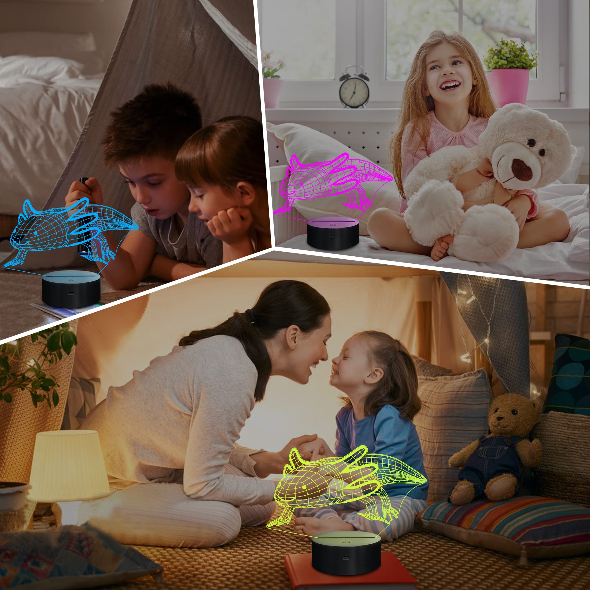 Lampeez 3D Axolotl Lamp Night Light - 16 Color Changing, Acrylic, Multicolor, Model FS-2810-9999, Perfect Kids Bedroom Decor & Gifts